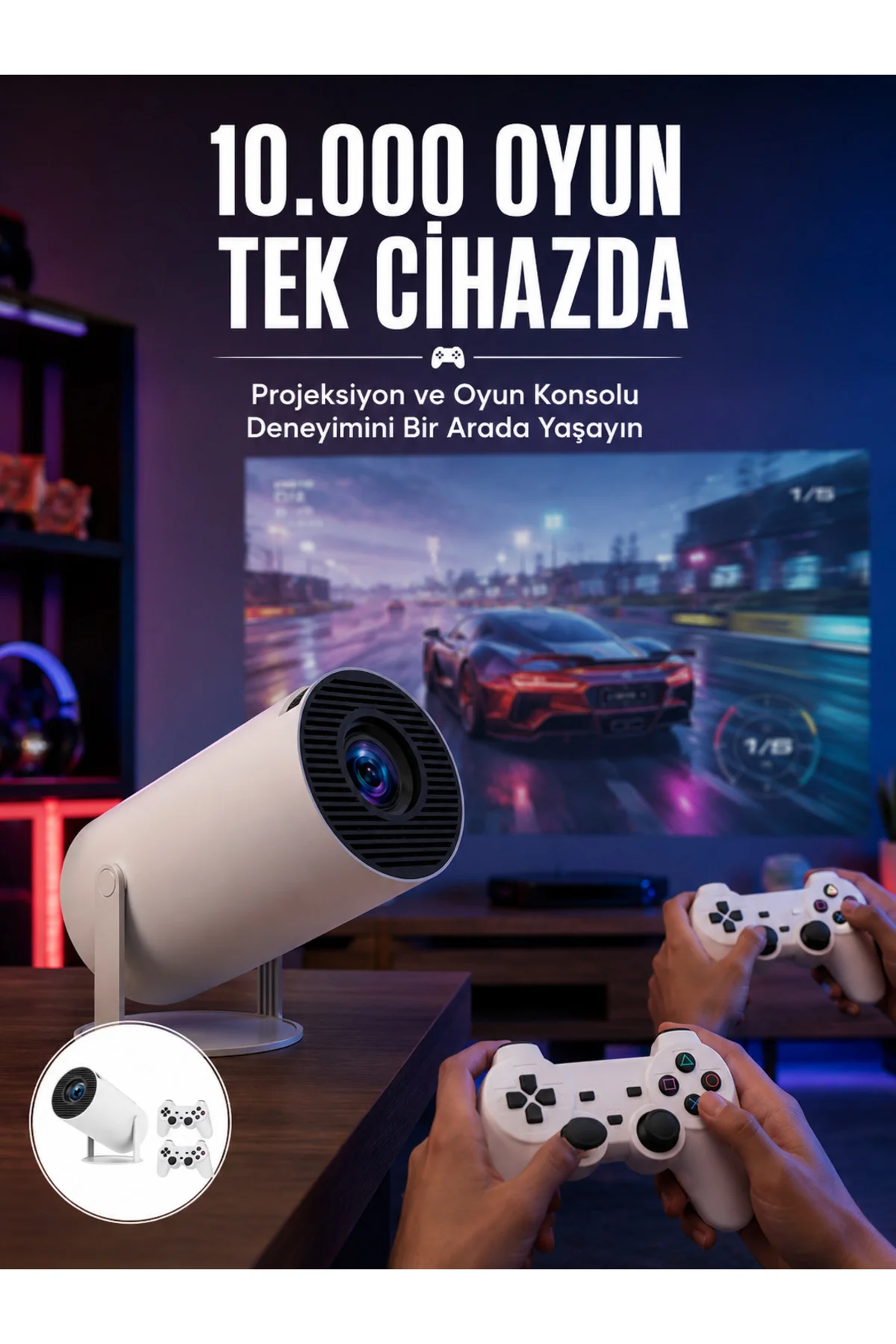 Projeksiyon Cihazı Video Oyun Konsolu 8 GB Hafıza LCD Ekran Kumandalı