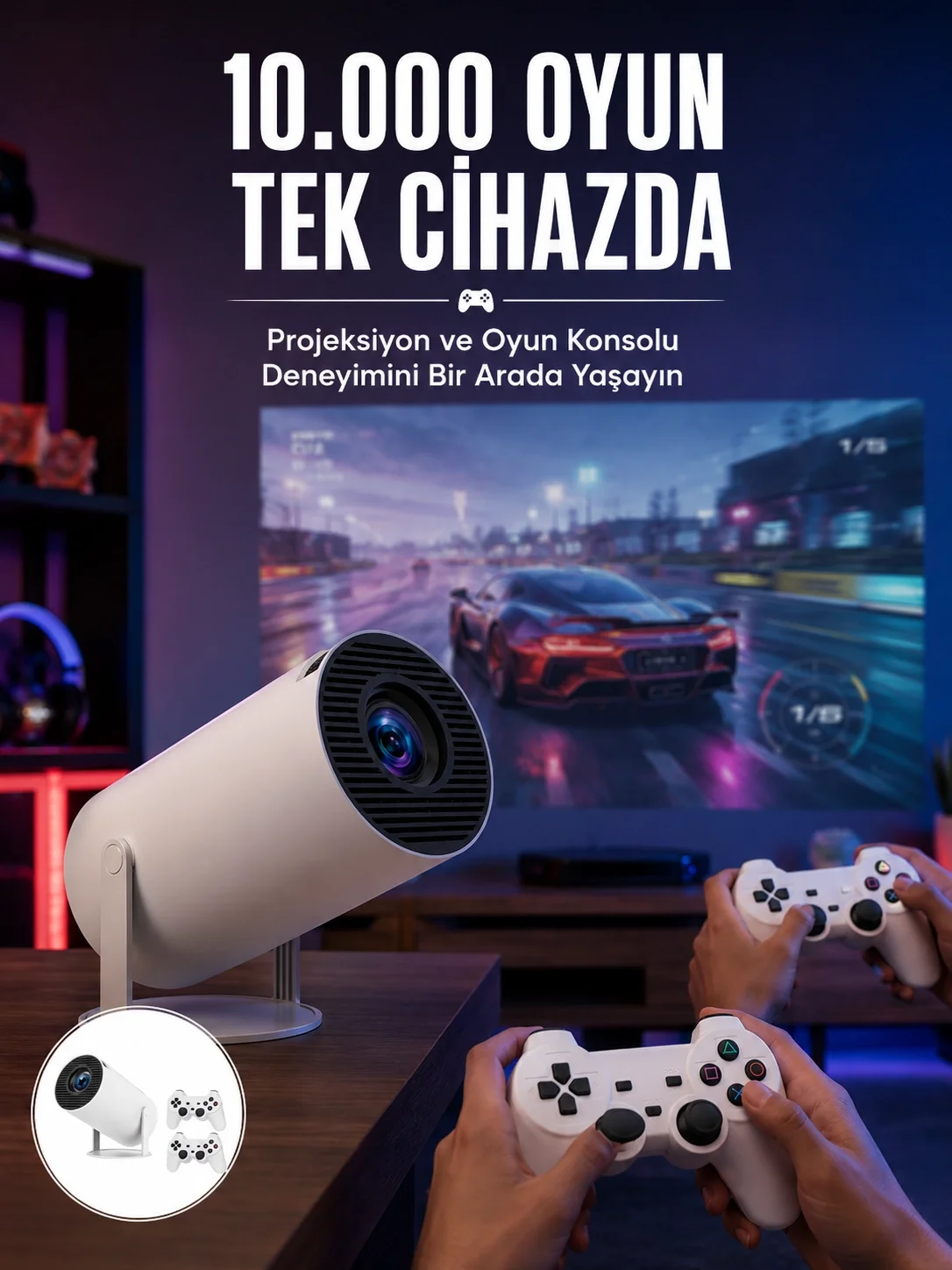 Projeksiyon Cihazı Video Oyun Konsolu 8 GB Hafıza LCD Ekran Kuman