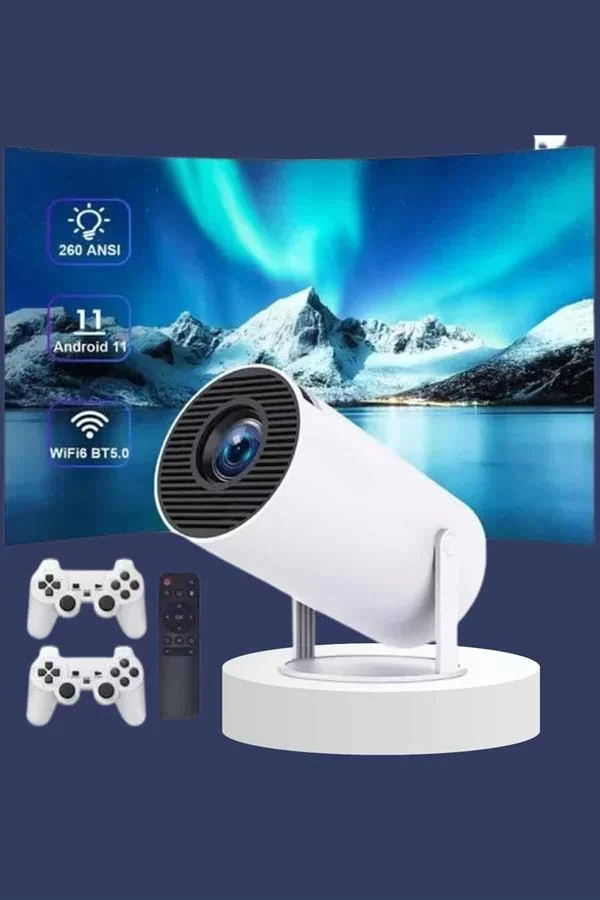 Projeksiyon Cihazı Video Oyun Konsolu Projektör Taşınabilir Ayaklı Çift Kollu 4K Çözünürlüklü - Lisinya