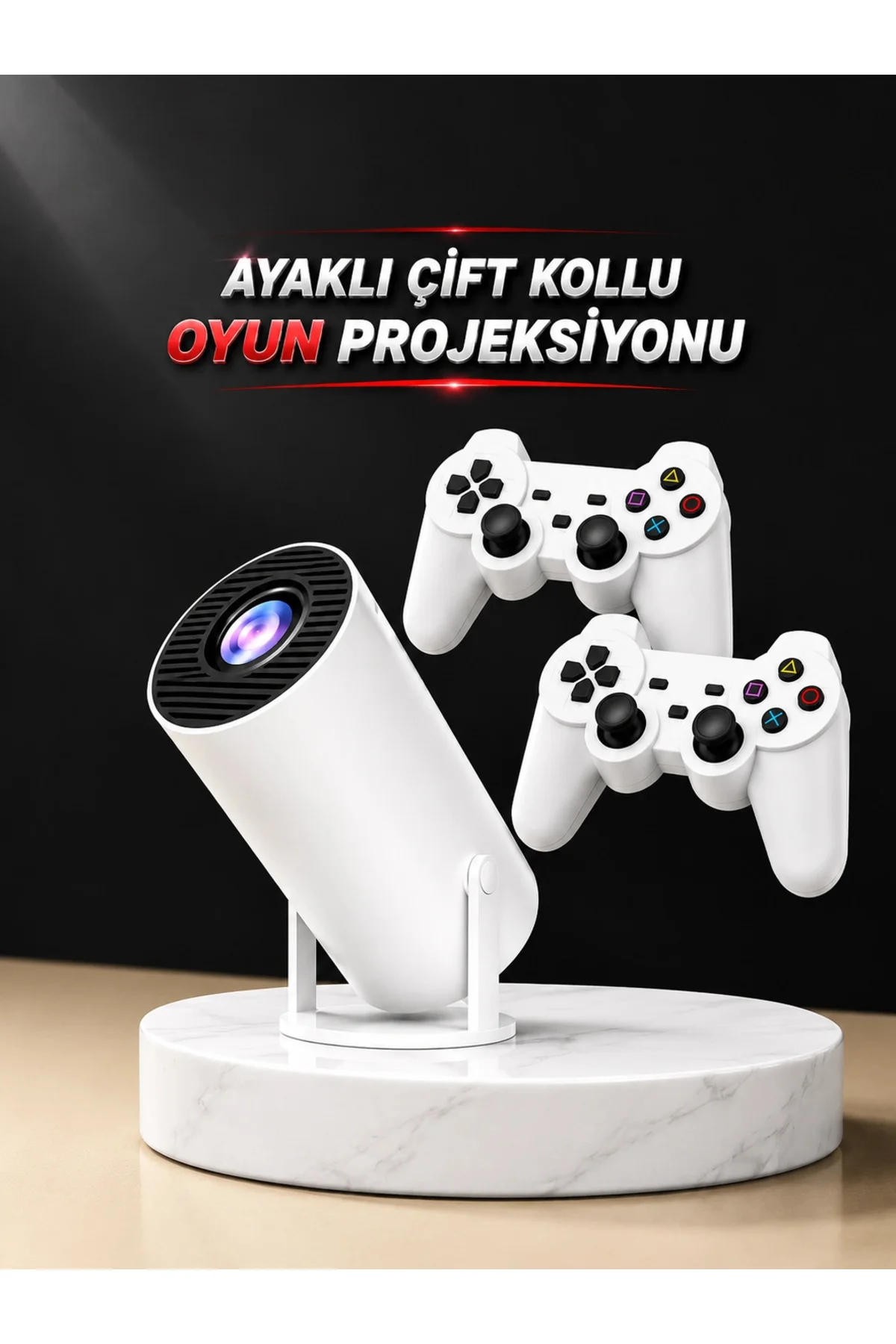 Projeksiyon Cihazı Video Oyun Konsolu Projektör Taşınabilir Ayaklı Çift Kollu 4K Çözünürlüklü