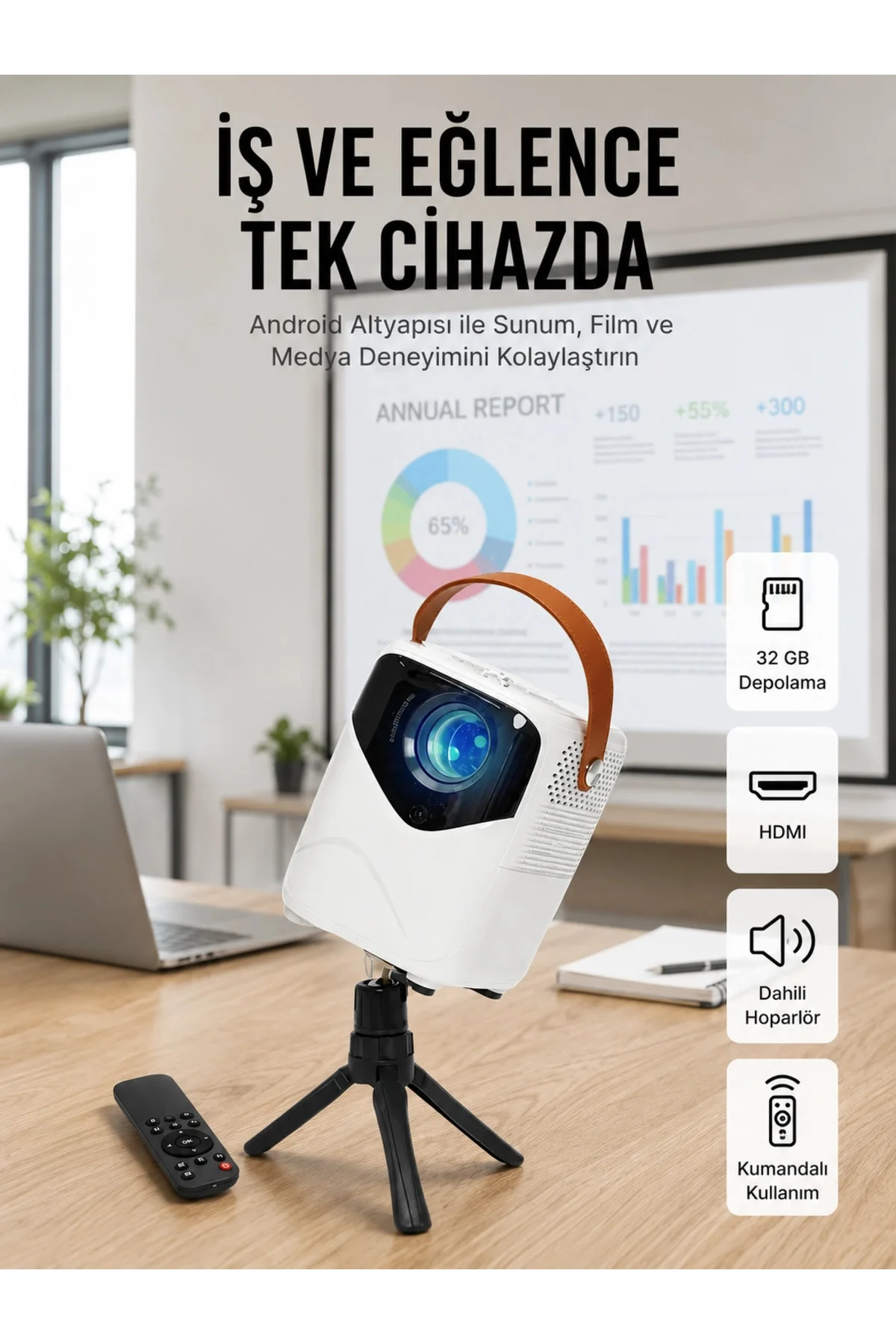 Projeksiyon Ev Sineması Bluetooth 4k HD Kaliteli Görüntü Kumandalı