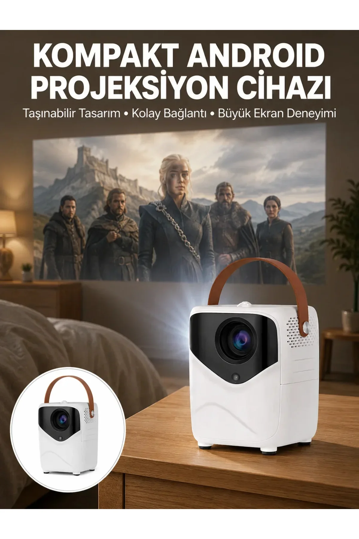 Projeksiyon Ev Sineması Bluetooth 4k HD Kaliteli Görüntü Kumandalı Yeni Nesil