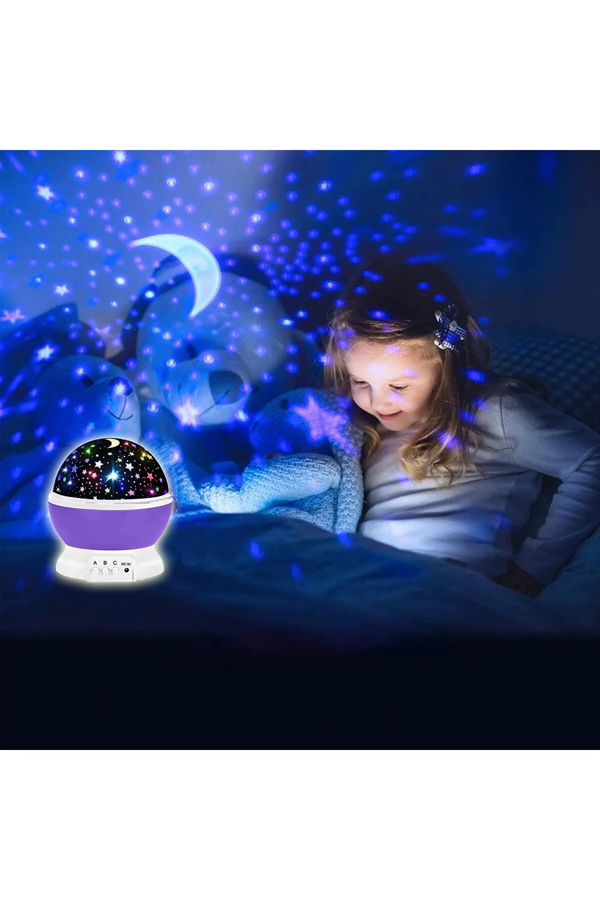 Projeksiyon Gece Lambası - Renkli LED Çocuk Odası Tavan Yansıtan Masa Gece Lambası
