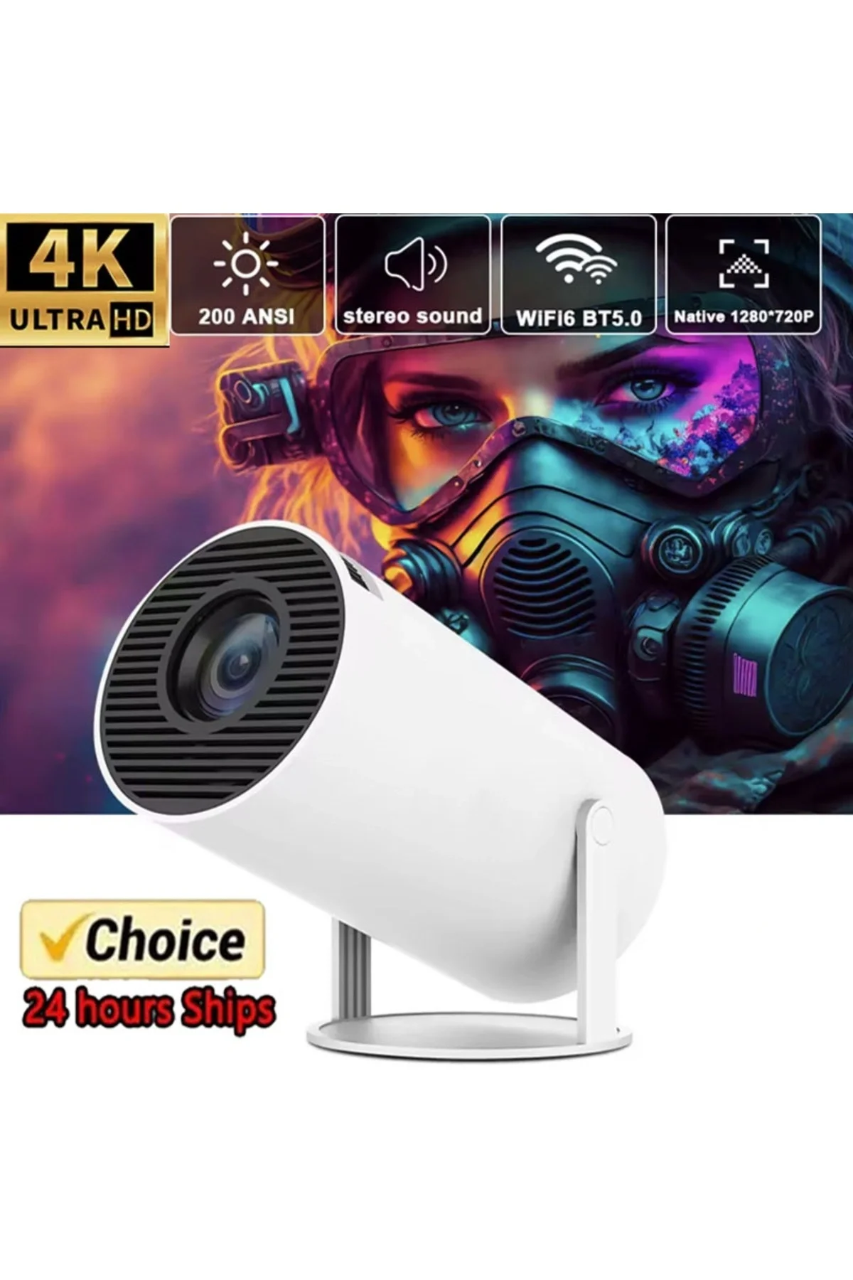 Projektör 4K Android 11 Dual Wifi6 260ANSI BT5.0 1080P 1280x720 çözünürlük destekli