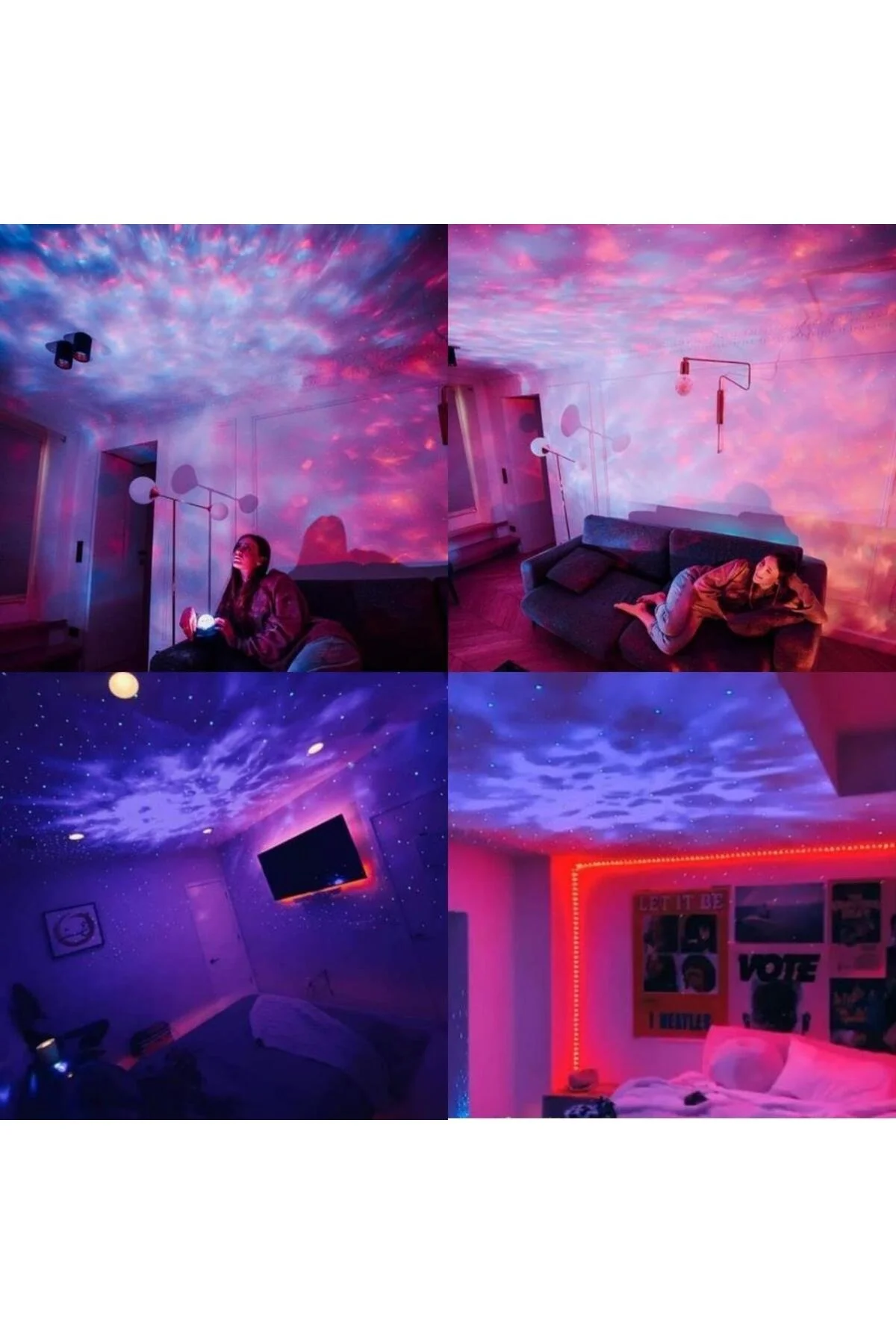 Projektör Özellikli Bluetooth Hoparlör ve RGB LED Işıklı Gece Lambası, Siyah Renk