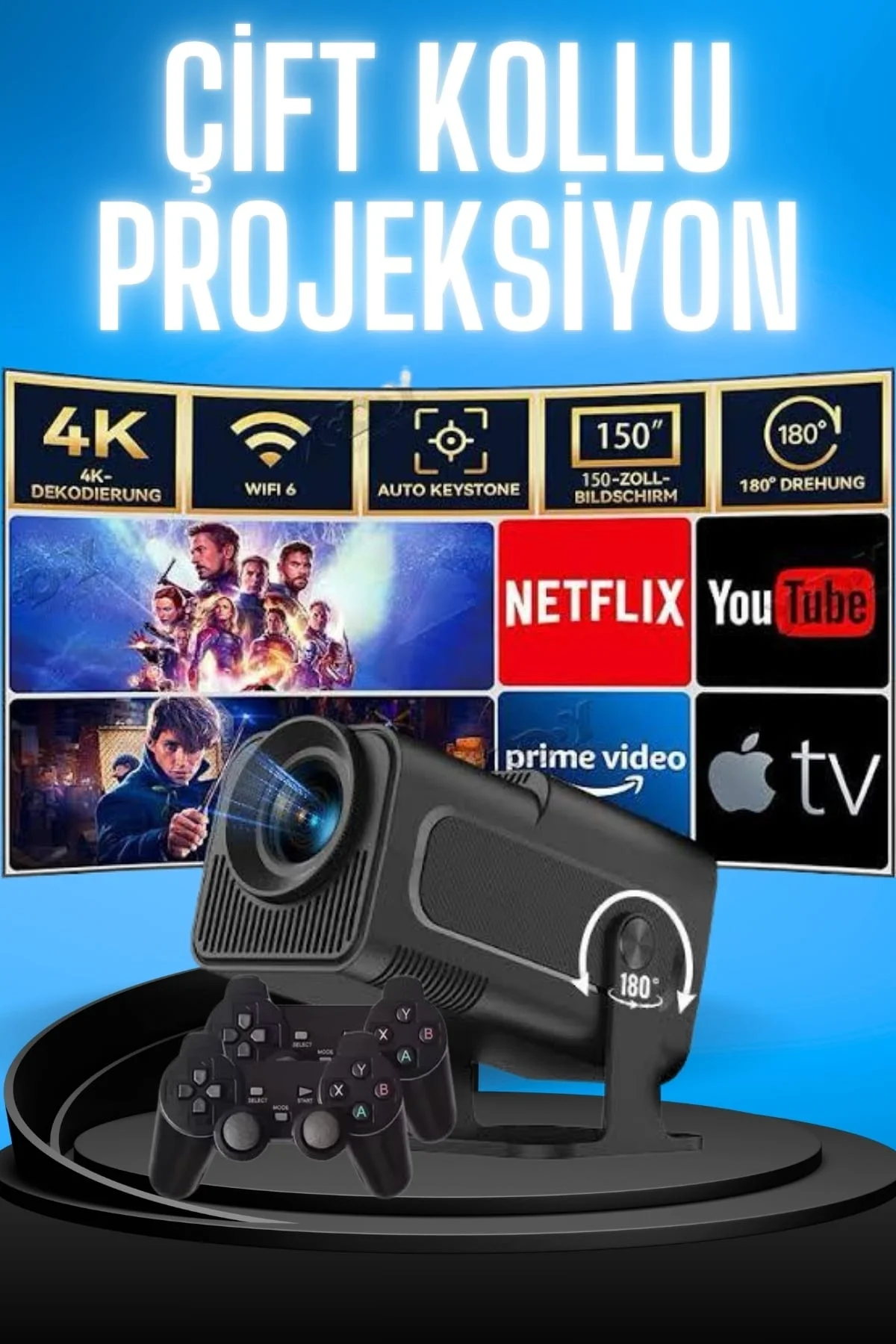 Projektör Siyah Android Taşınabilir Sinema Projeksiyon Wifi Destekli En Güncel Sürüm Akıllı Fiyatı, Yorumları ve Özellikleri