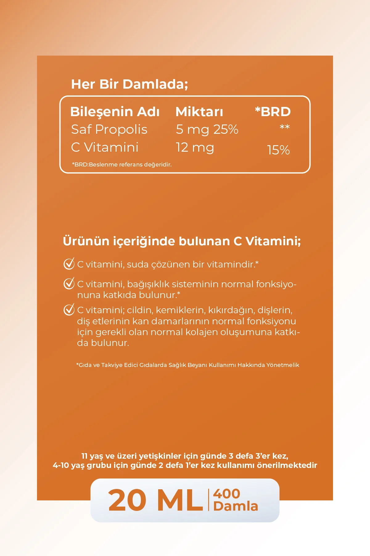 Propolis C Vitamini Sprey-damla - 20 ml | Bağışklık Sistemi Güçlendirici