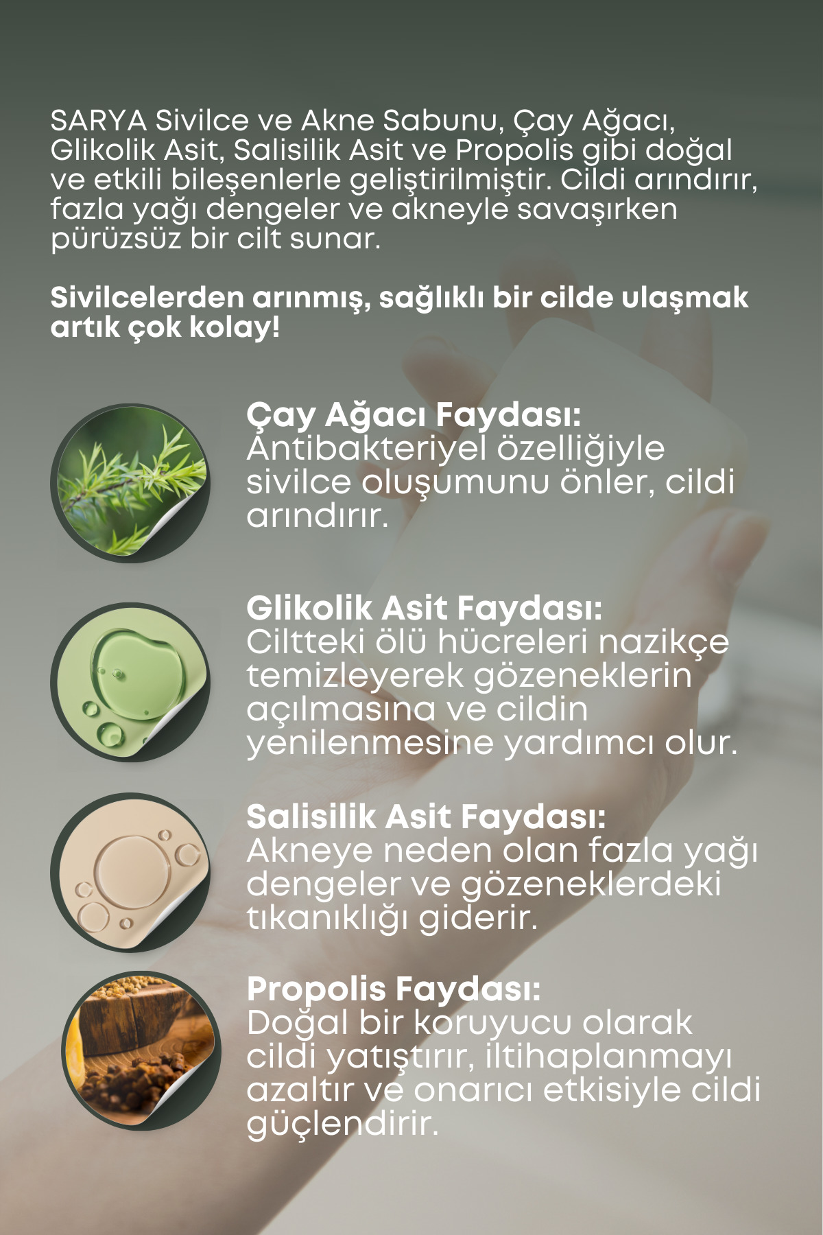 Sarya Propolis İçerikli Ve Siyah Nokta Sabunu (Çay Ağaci Glikolik Asit