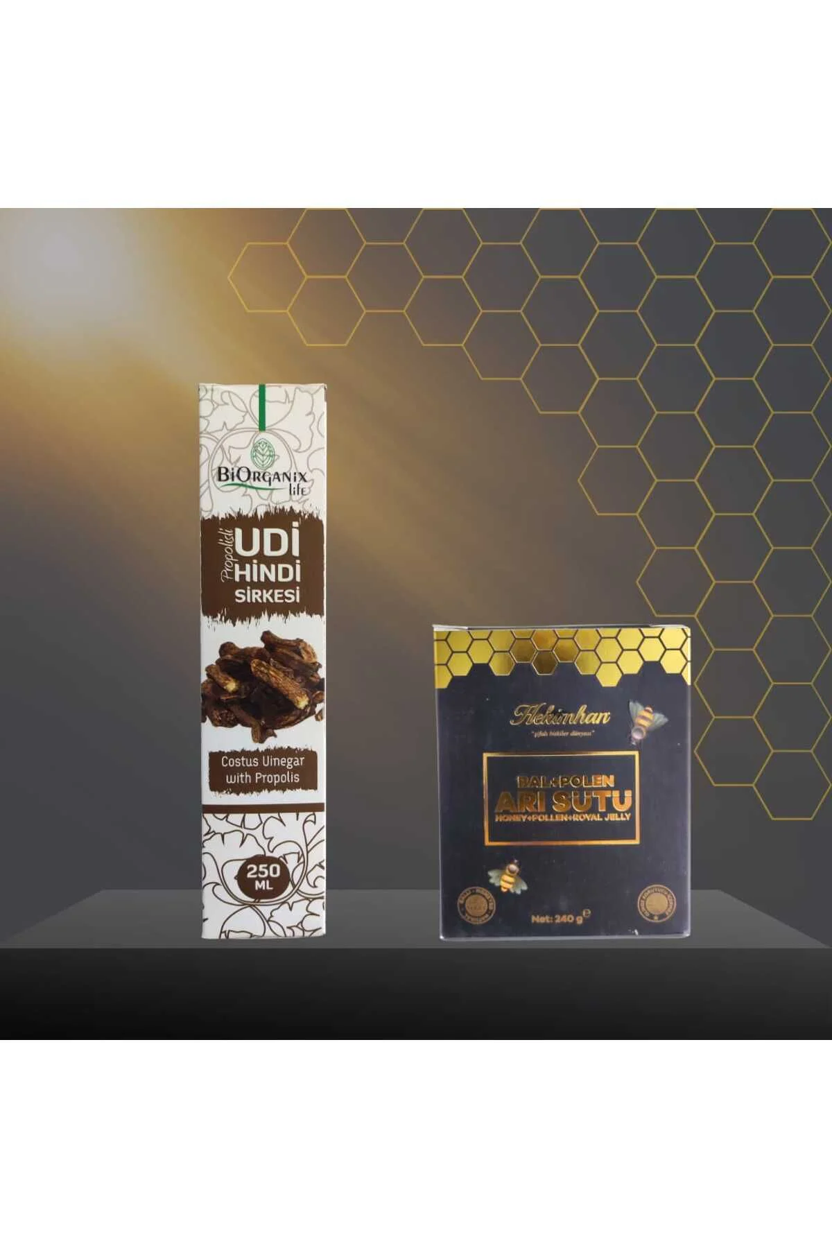 Propolisli Udi Hindi Sirkesi 250 ml ve Bal Polen Arı Sütü 240 gr