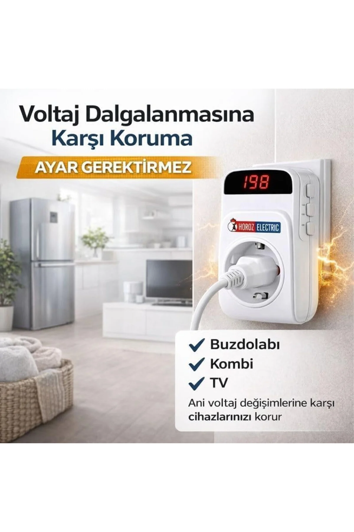 PROTEX-R Dijital Voltaj Koruyucu Priz - Ayarlanabilir Alt/Üst Lim
