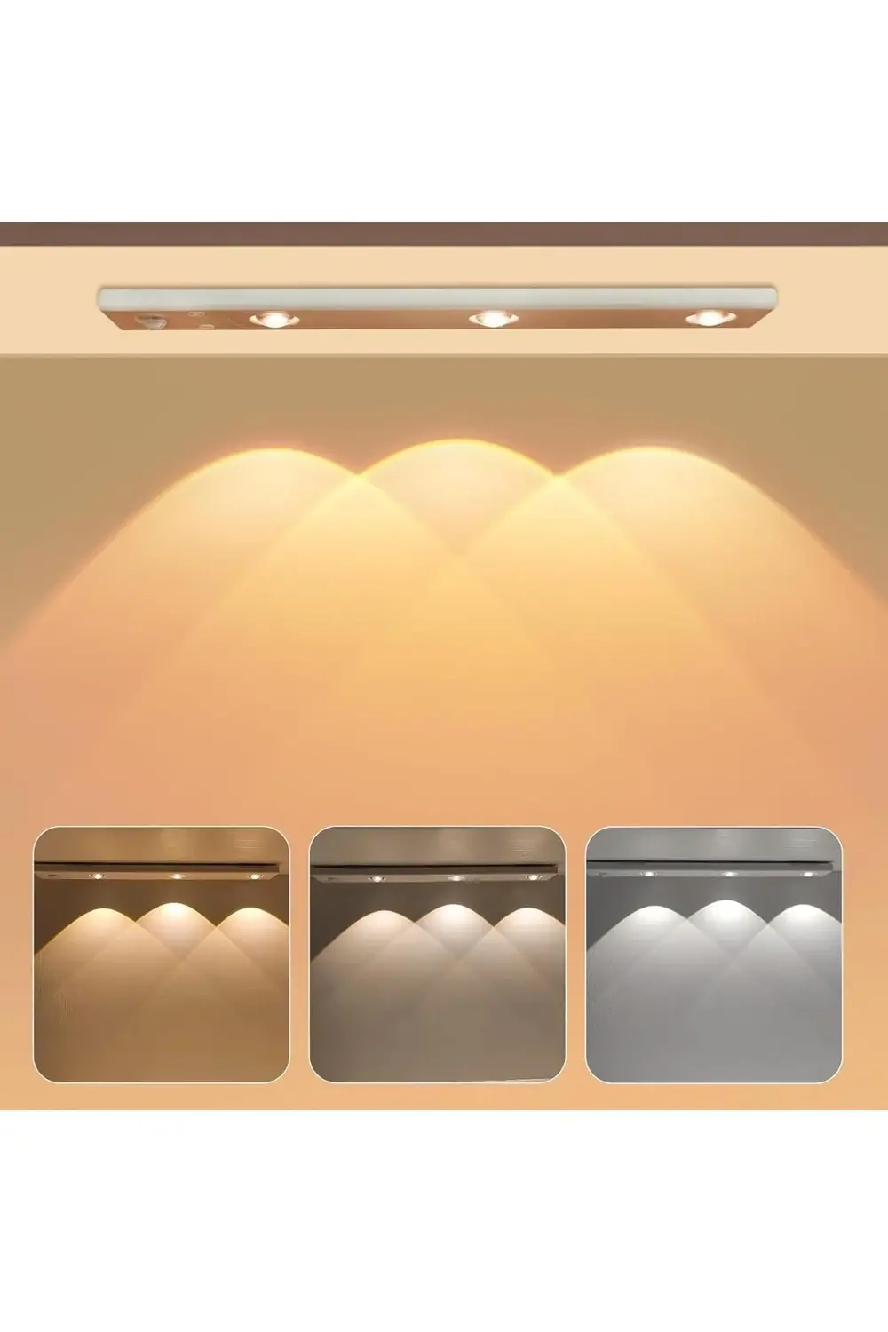 PrStorex 3 Led'li Şarjlı Dolap Altı Aydınlatma, Hareket Sensörlü,