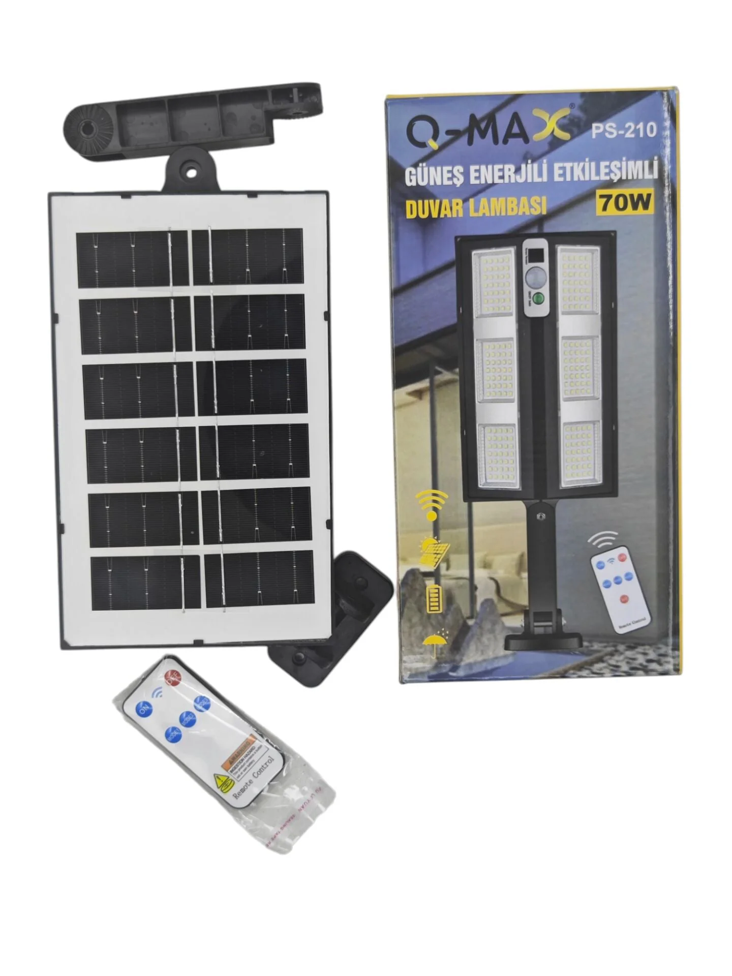 PS-210   Q-Max 70W Led Solar Şarjlı Duvar Lambası - Kumandalı