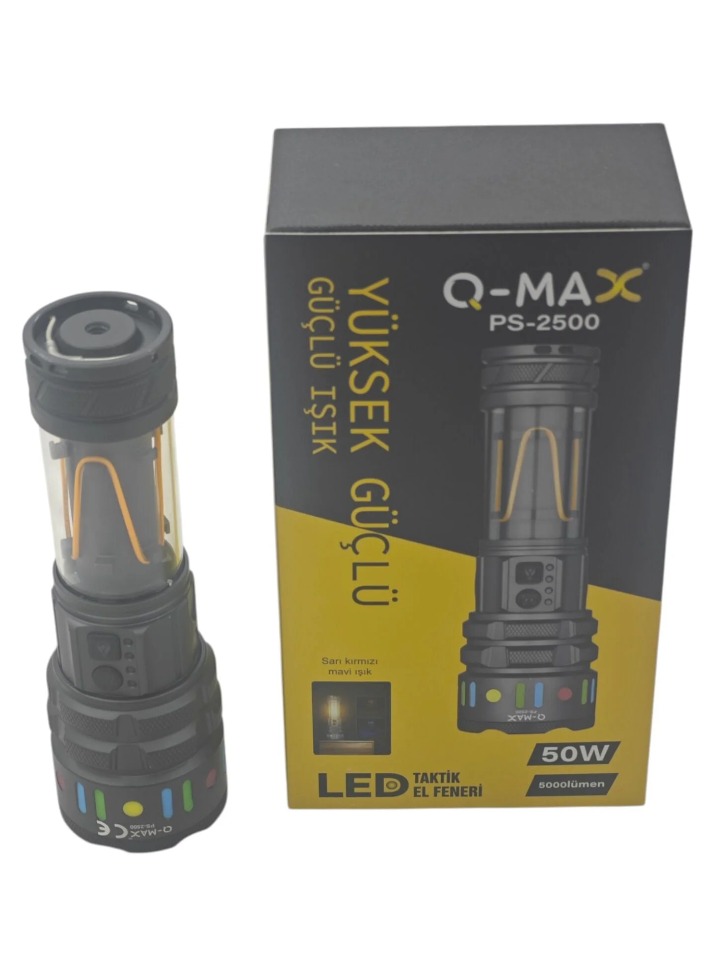 PS-2500   Q-Max 50W Led Şarjlı El Feneri 5000 Lümen