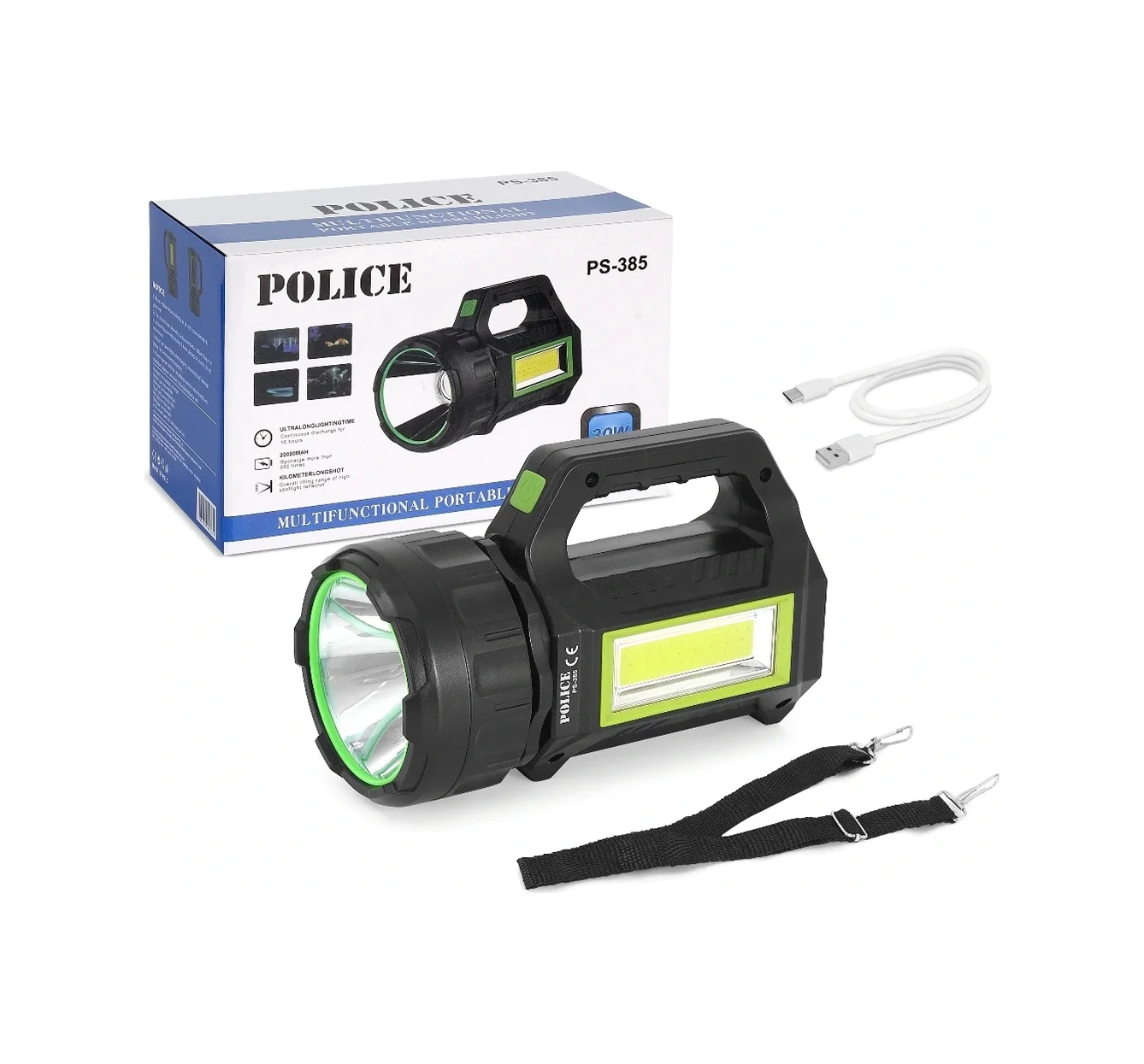 Ps-385 Şarjlı Spot Fener 30w Cob Led Solar Powerbank Özellikli Di