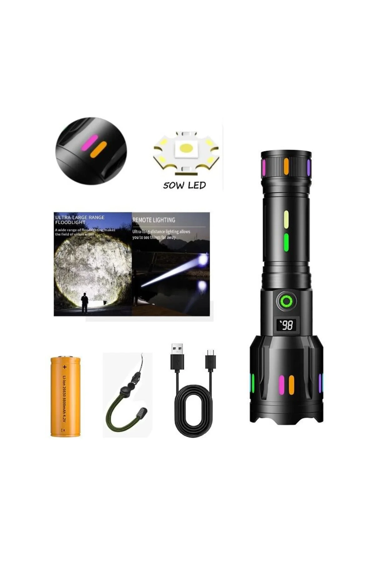 Ps-9885 Profesyonel Zoomlu 50w Şarjlı Powerbank Avcı Polis El Feneri