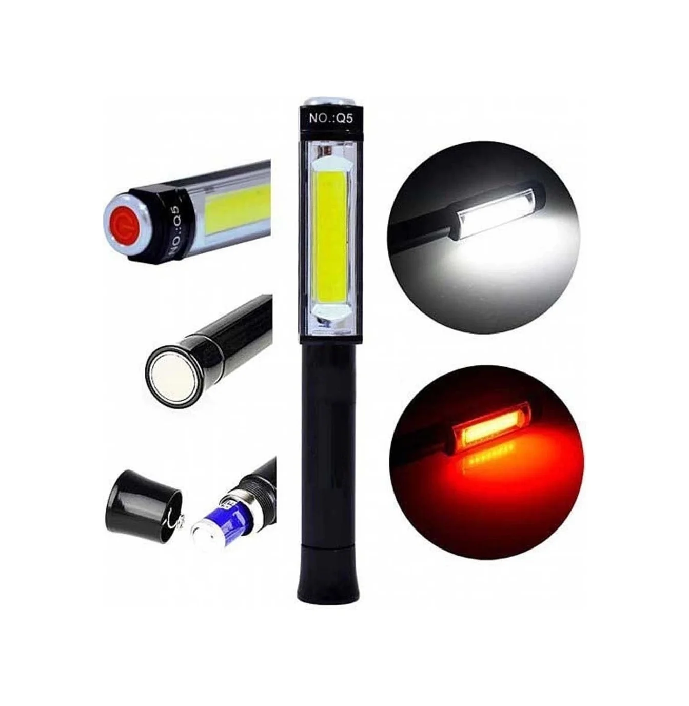 Ps-q5 Pilli Mıknatıslı Cob Led Çalışma Tamir Kırmızı Işık El Fene