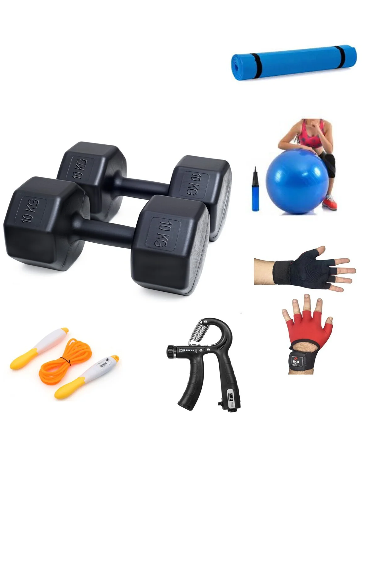 PS SPOR 10 KG DAMBIL X 2 ADET = 20 KG + 5 ÇEŞİT PLASTES VE EGZERS