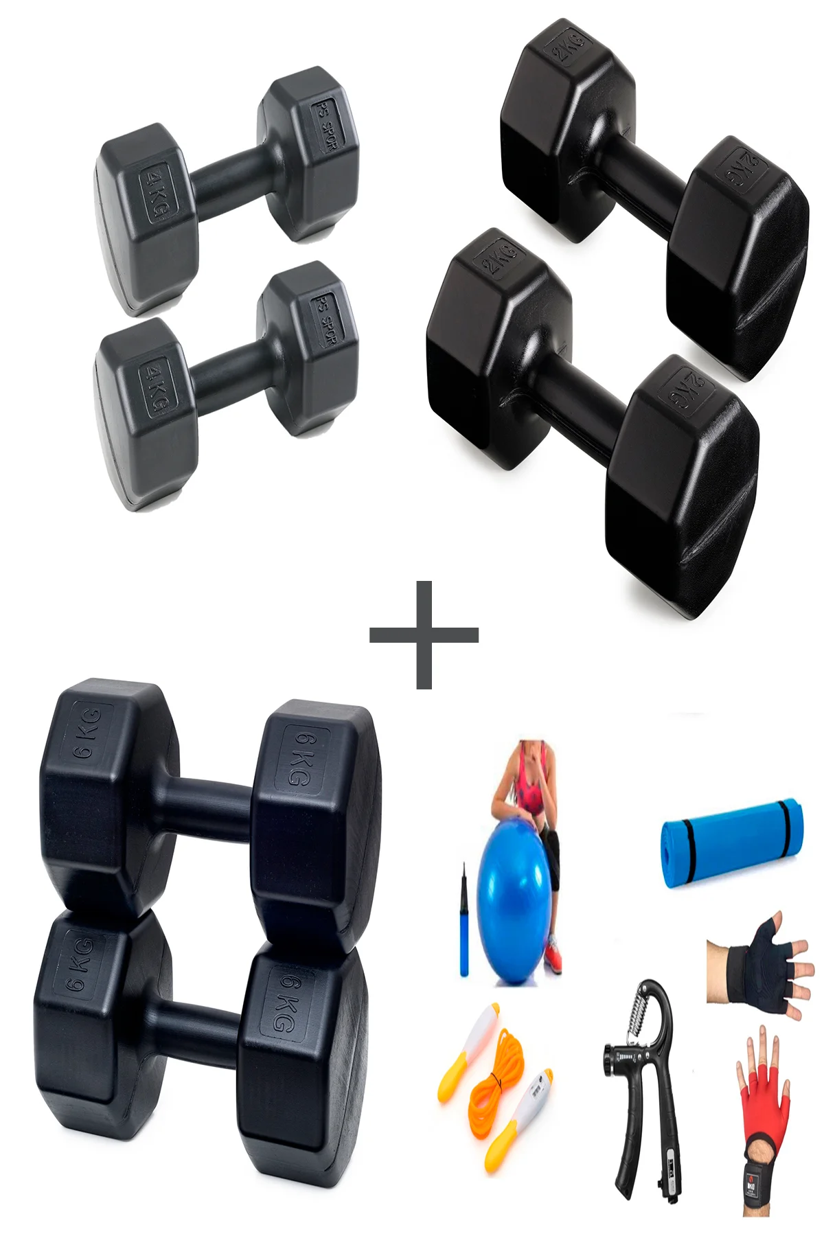 PS SPOR 3 ÇİFT DAMBIL SET 2 KG + 4 KG + 6 KG + 5 ÇEŞİT EGZERSİZ S