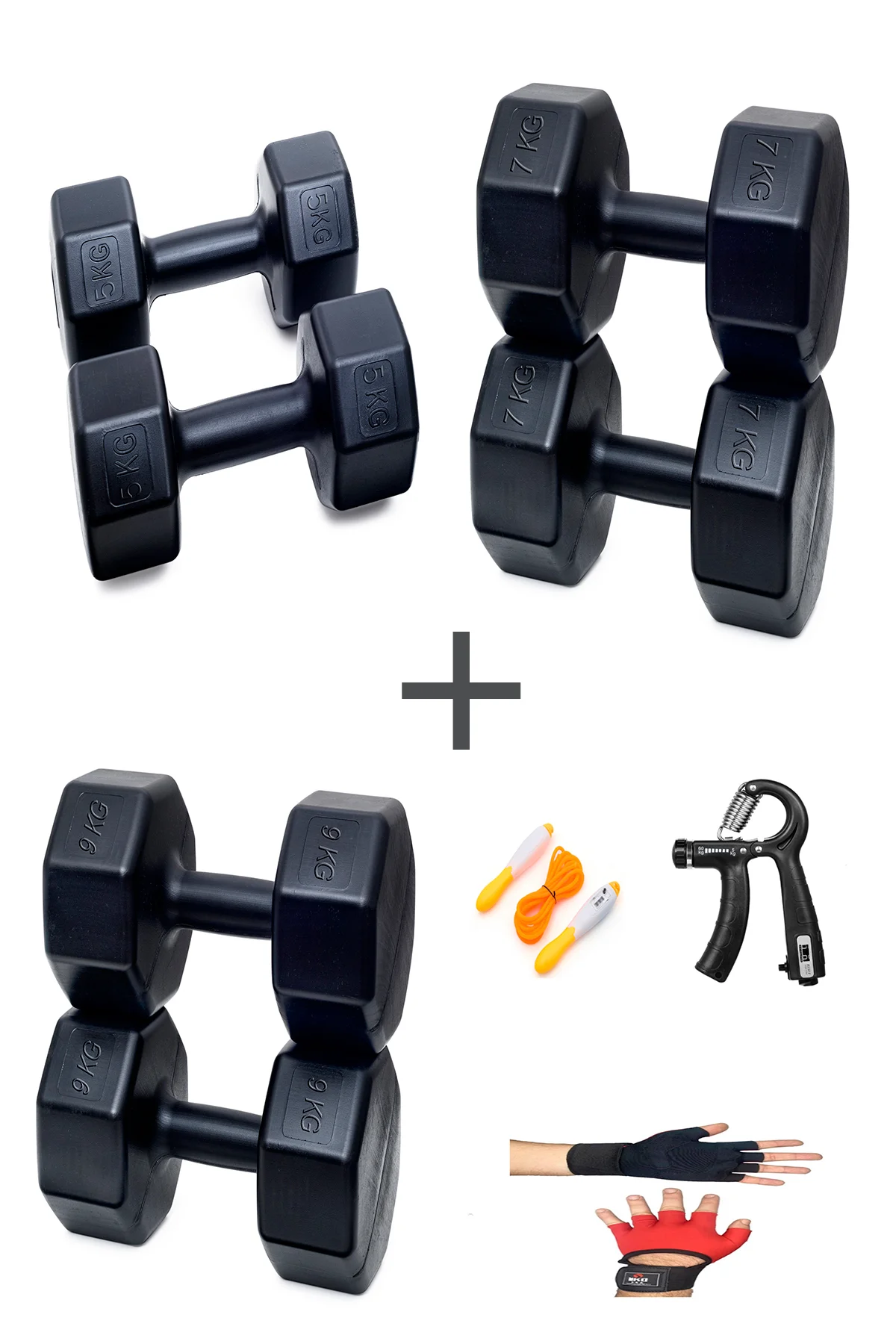 PS SPOR 3 ÇİFT DAMBIL SET 5 KG + 7 KG + 9 KG + ELDİVEN AYARLANABİ