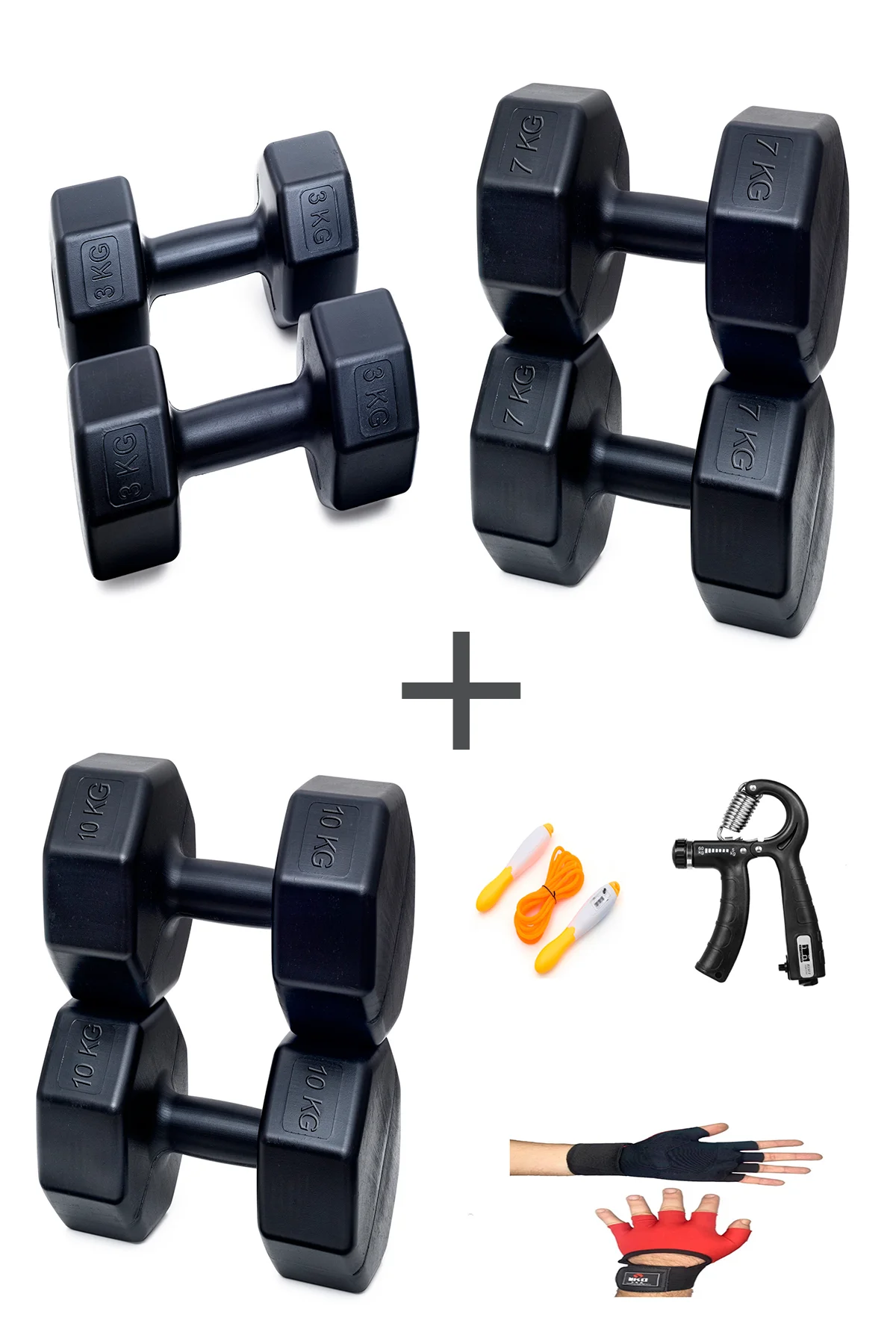 PS SPOR 3 ÇİFT DAMBIL SET 3 KG + 7 KG + 10 KG + ELDİVEN AYARLANAB