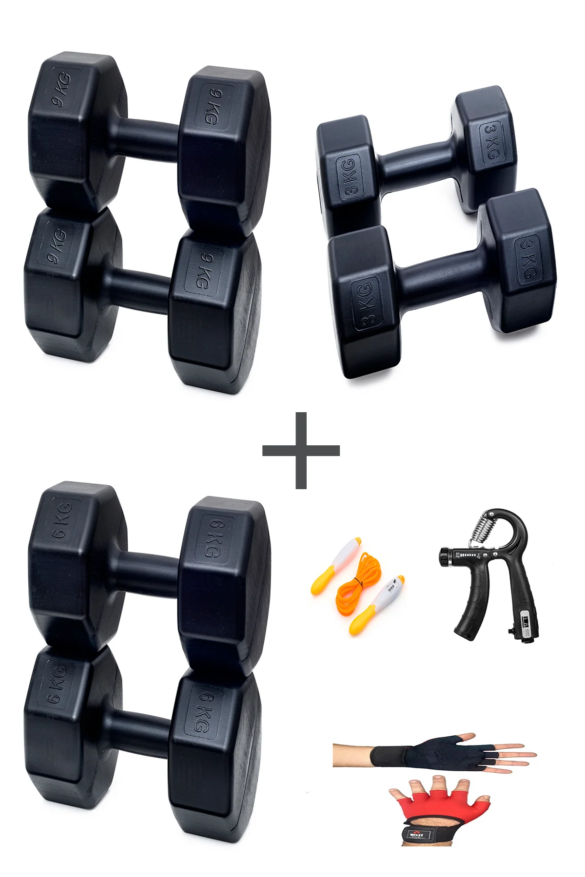 PS SPOR 3 ÇİFT DAMBIL SET 3 KG + 6 KG + 9 KG + ELDİVEN AYARLANABİ