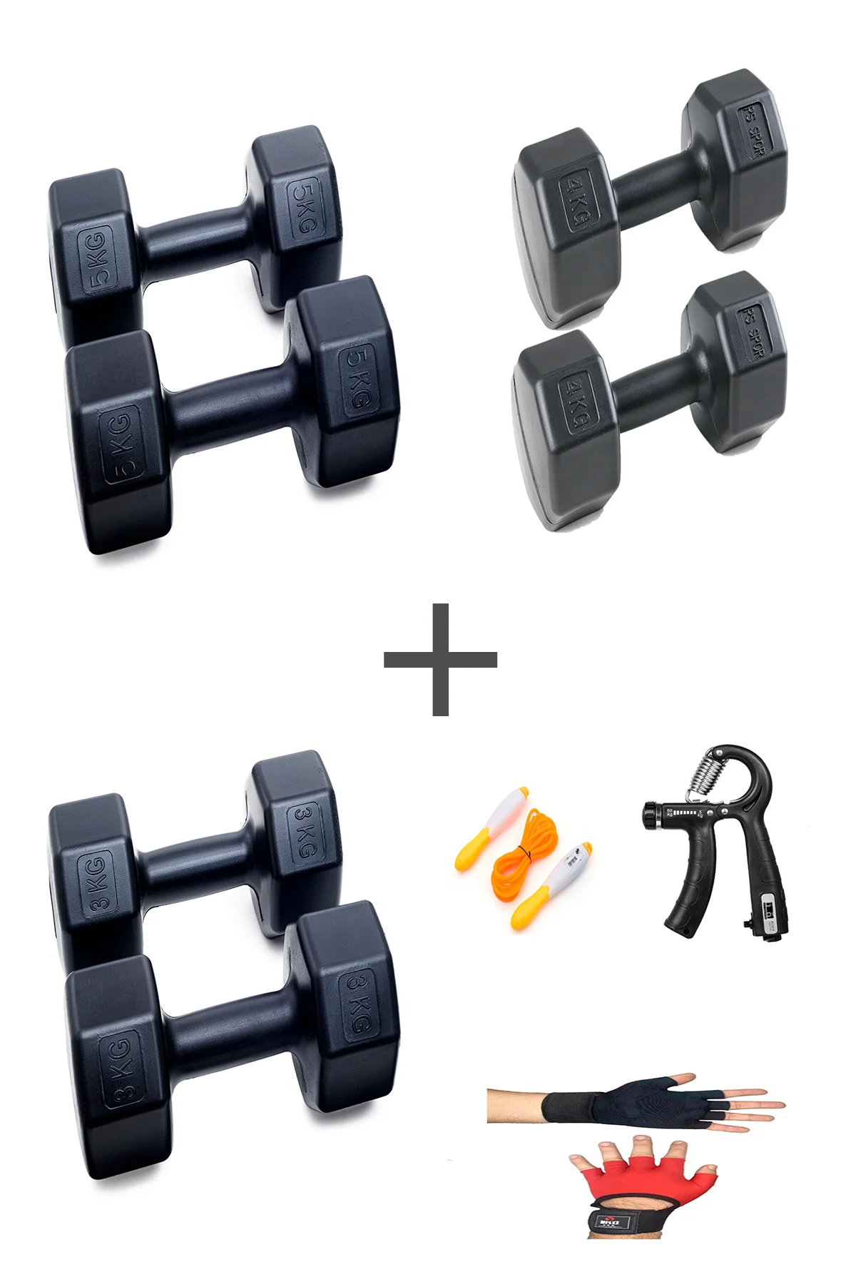 PS SPOR 3 ÇİFT DAMBIL SET 3 KG + 4 KG +5 KG + ELDİVEN AYARLANABİL