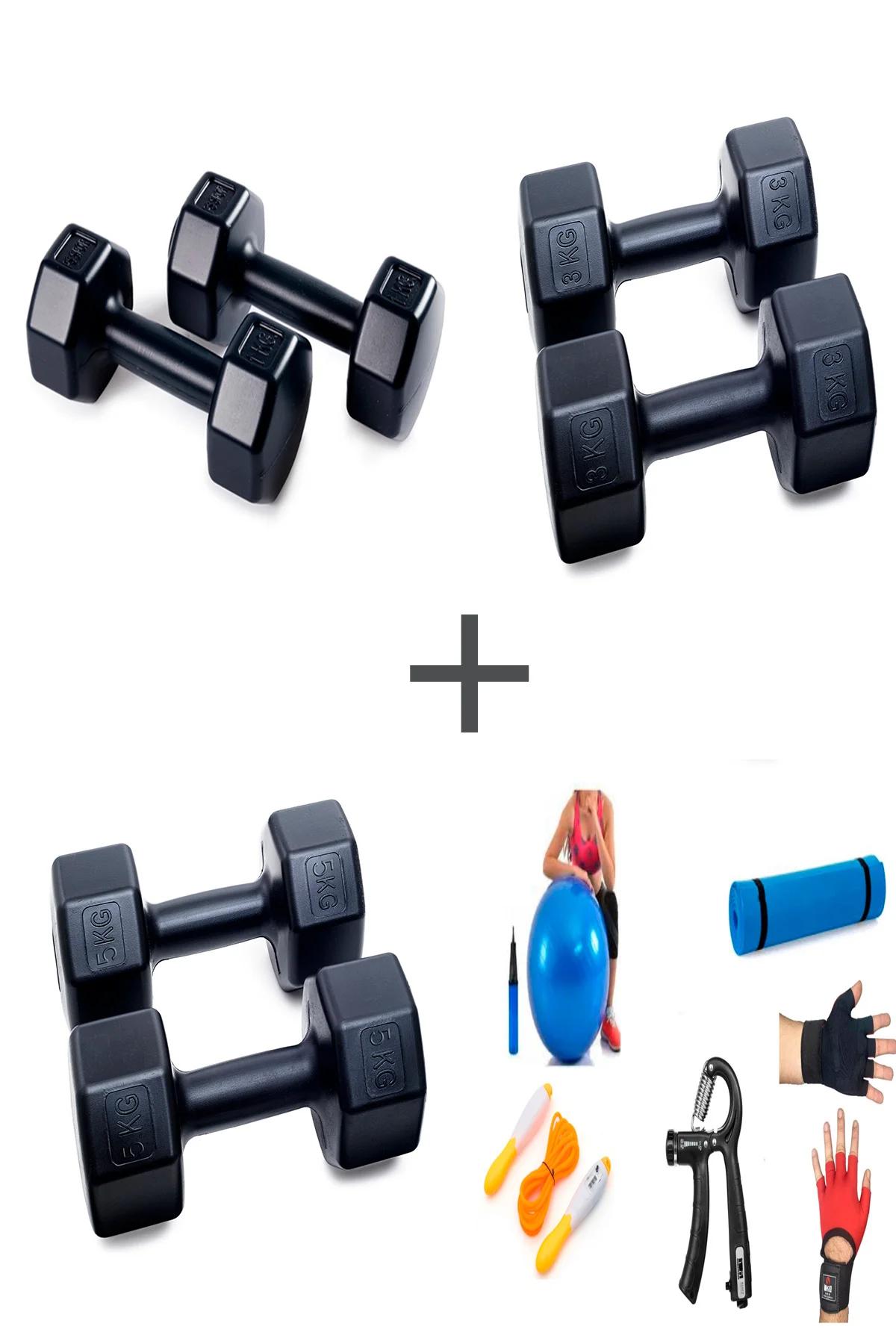 PS SPOR 3 SET DAMBIL ( 1 KG X 2 AD 3 KG X 2 AD 5 KG X 2 AD )+ 5 Ç