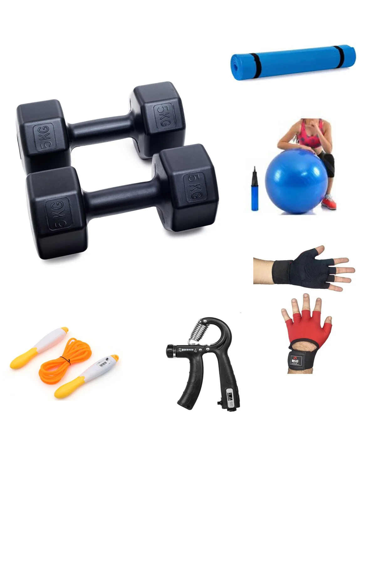 PS SPOR 5 KG DAMBIL X 2 ADET = 10 KG + 5 ÇEŞİT PLASTES VE EGZERSİ