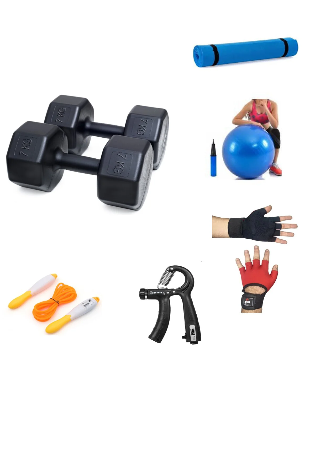 PS SPOR 7 KG DAMBIL X 2 ADET = 14 KG + 5 ÇEŞİT PLASTES VE EGZERSİ