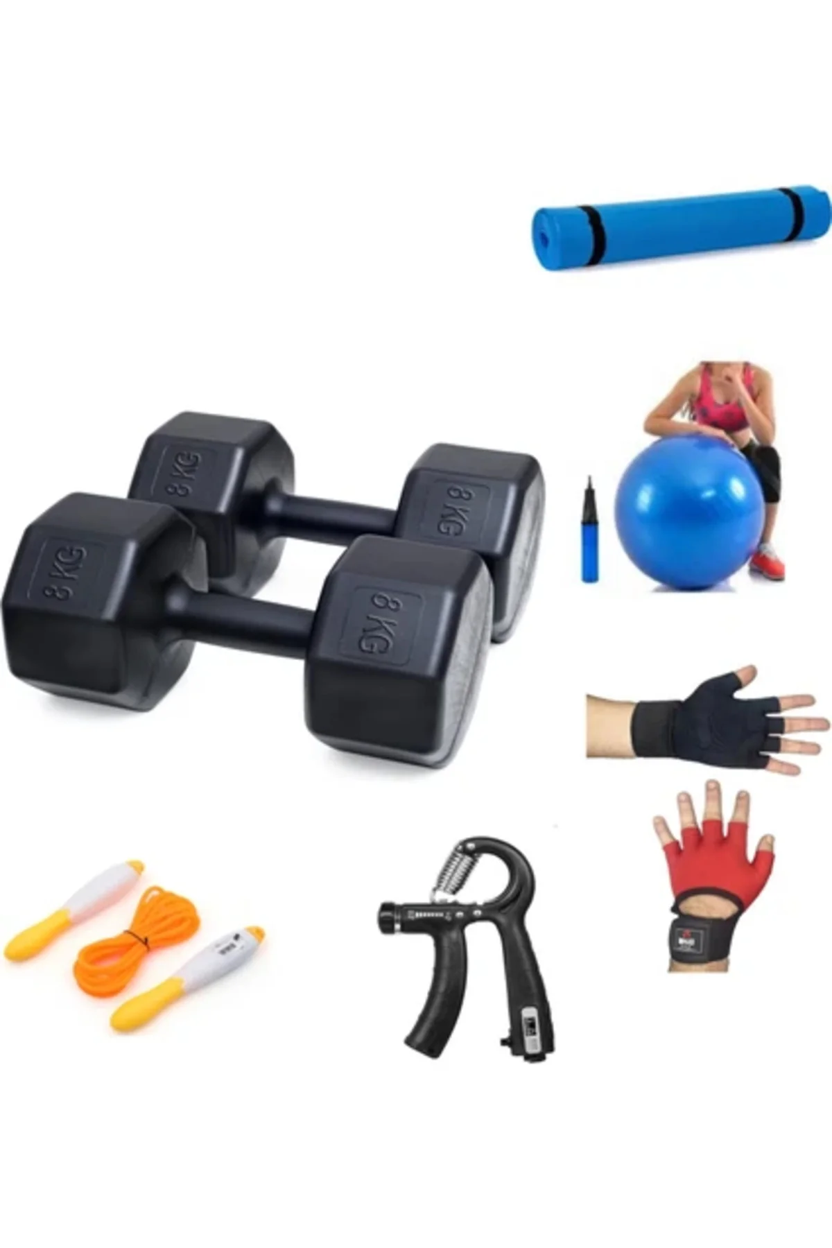 Ps Spor 8 kg Dambıl x 2 Adet = 16 kg + 5 Çeşit Plastes ve Egzersi