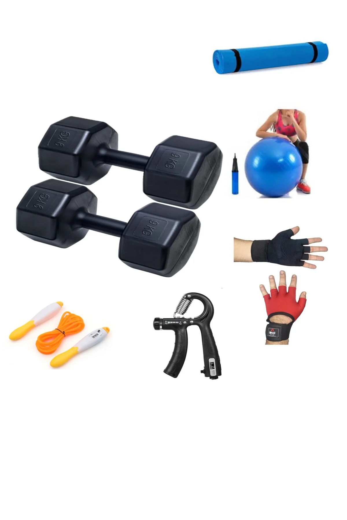 PS SPOR 9 KG DAMBIL X 2 ADET = 18 KG + 5 ÇEŞİT PLASTES VE EGZERSİ