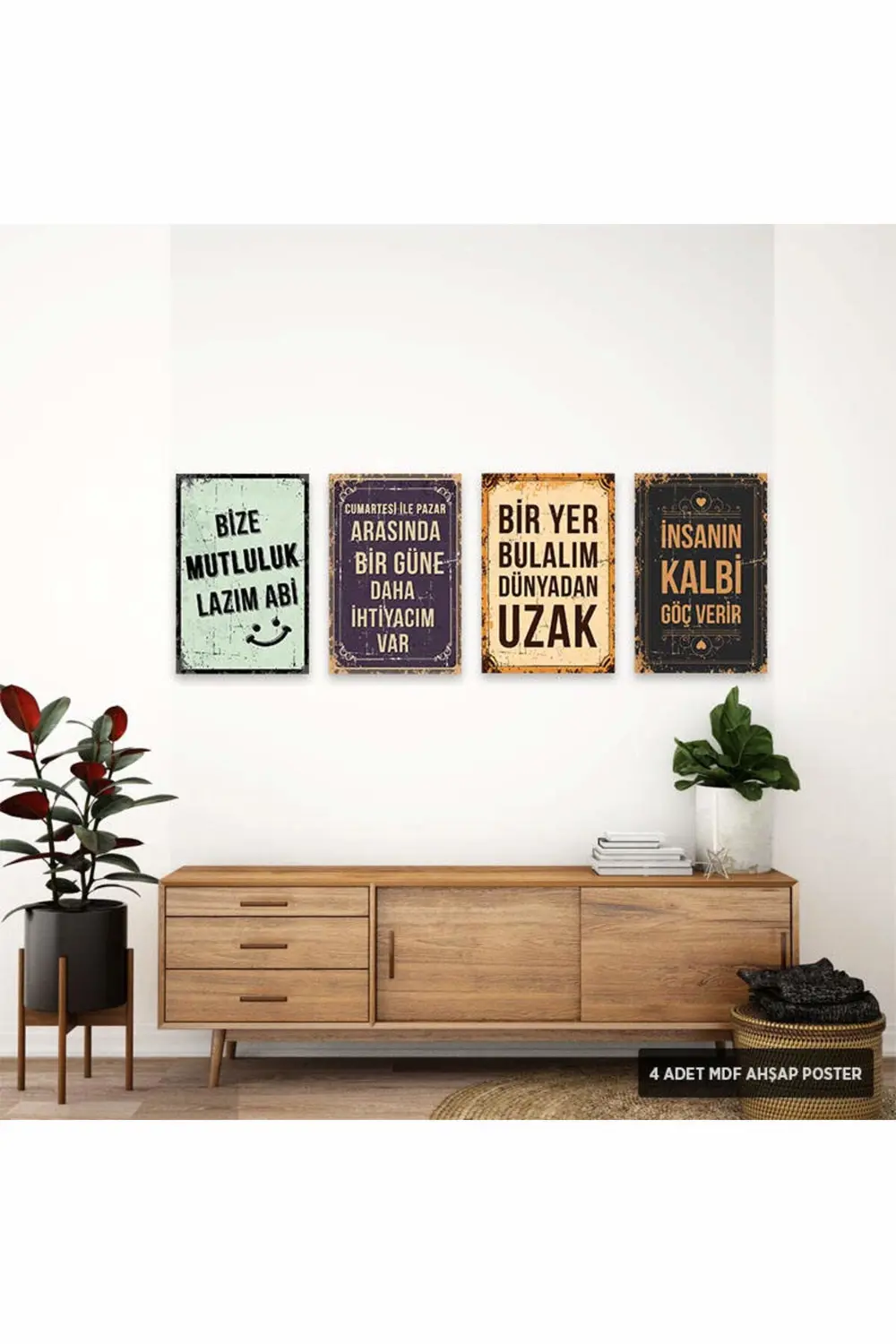 PS1004 - Türkçe Retro Mdf Ahşap Poster Set (4 Adet - 20x30cm)