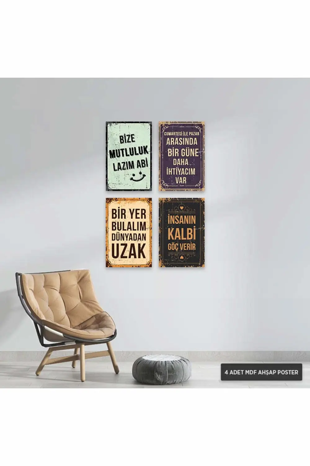 PS1004 - Türkçe Retro Mdf Ahşap Poster Set (4 Adet - 20x30cm)