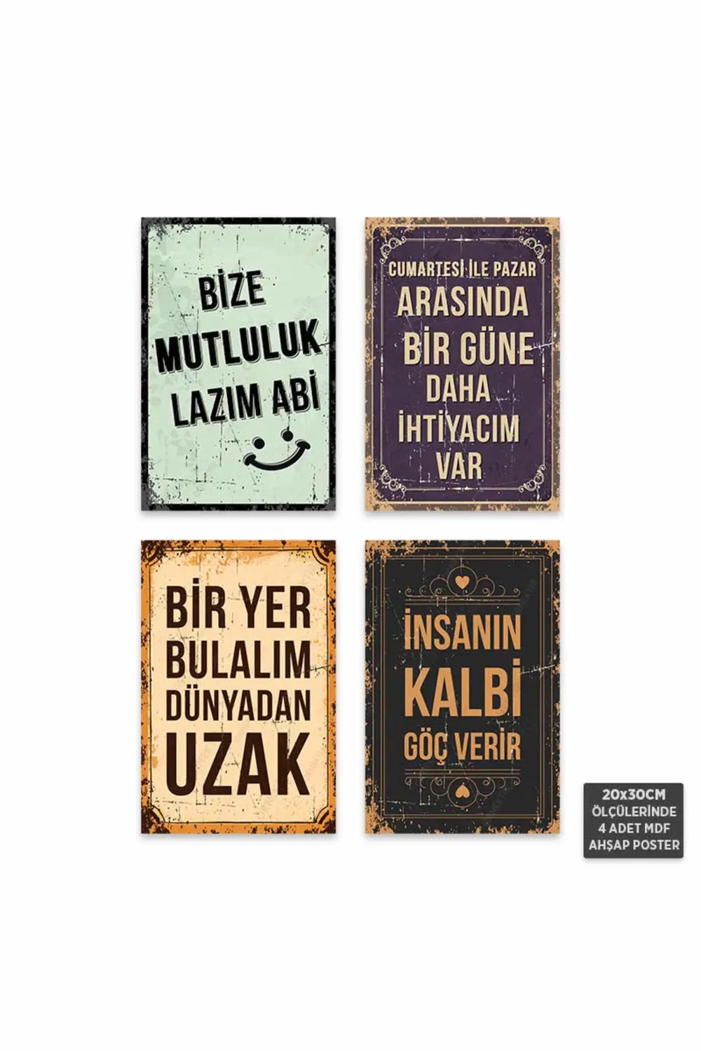 PS1004 - Türkçe Retro Mdf Ahşap Poster Set (4 Adet - 20x30cm)