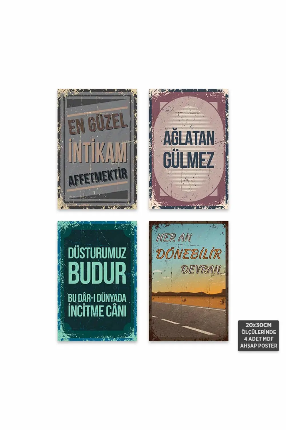 PS1006 - Türkçe Retro Mdf Ahşap Poster Set (4 Adet - 20x30cm)