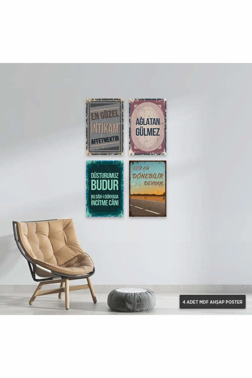 PS1006 - Türkçe Retro Mdf Ahşap Poster Set (4 Adet - 20x30cm)
