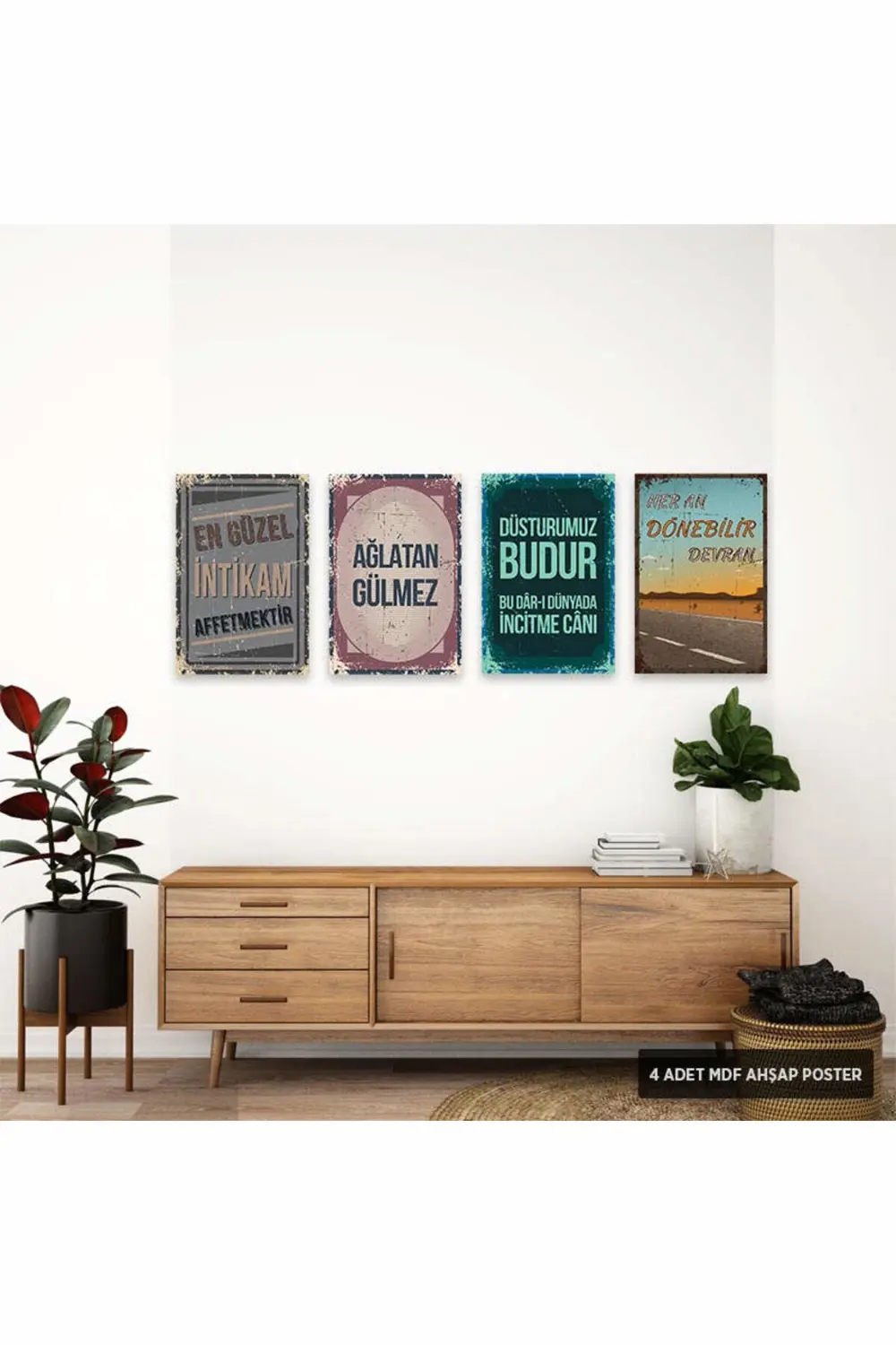 PS1006 - Türkçe Retro Mdf Ahşap Poster Set (4 Adet - 20x30cm)