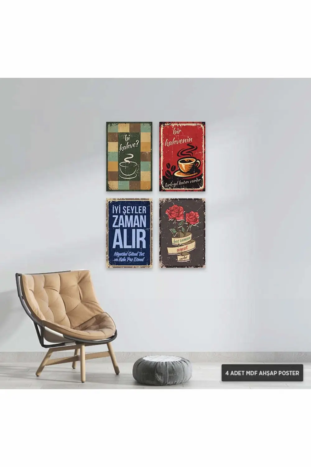 PS1007 - Türkçe Retro Mdf Ahşap Poster Set (4 Adet - 20x30cm)