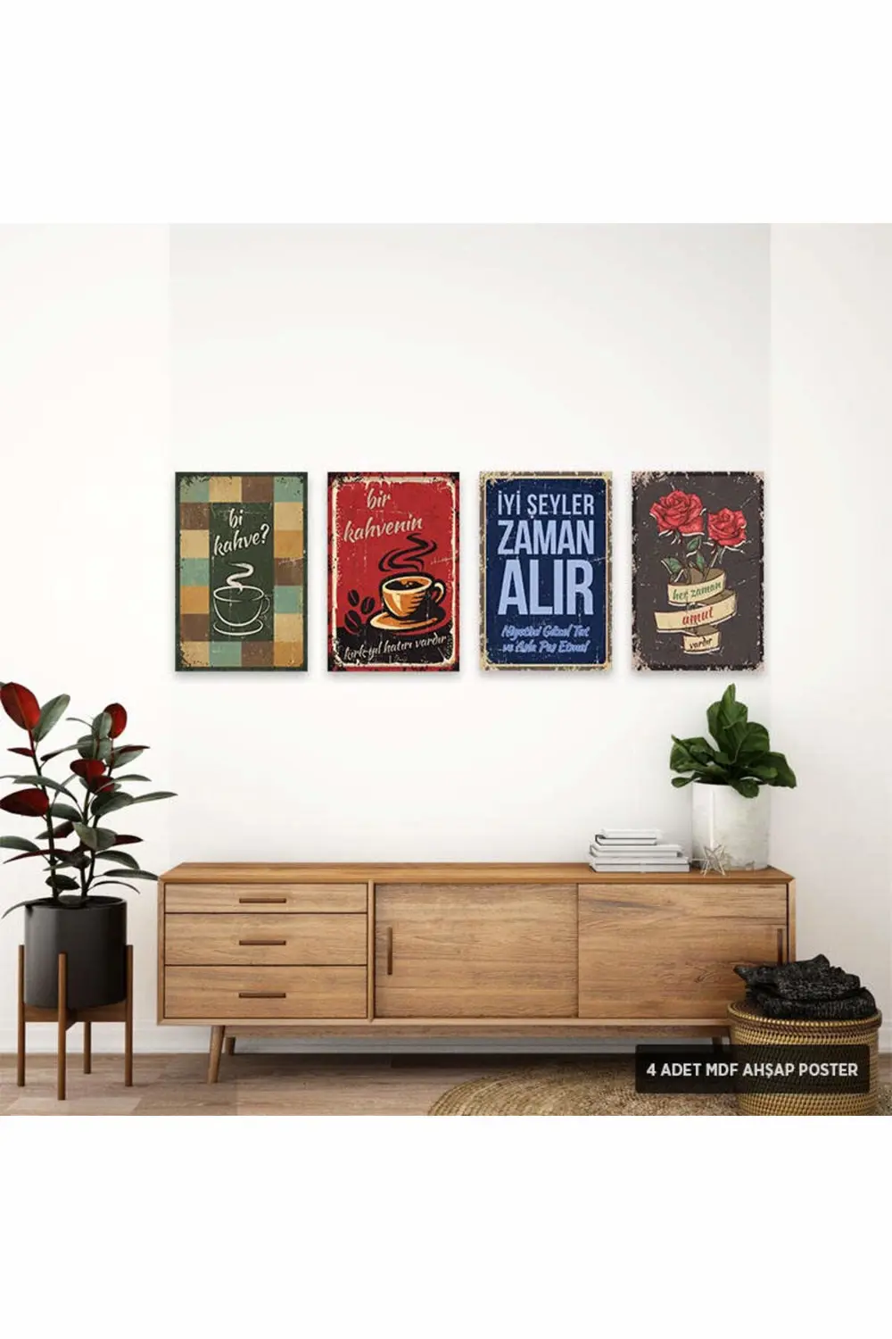 PS1007 - Türkçe Retro Mdf Ahşap Poster Set (4 Adet - 20x30cm)