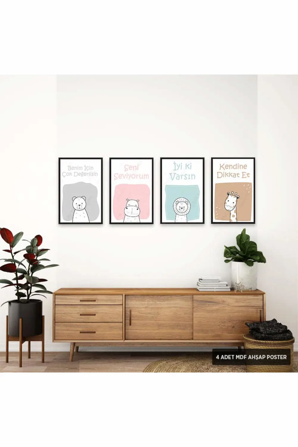 PS1011 - Çocuk Odası Modern Mdf Ahşap Poster Set (4 Adet - 20x30c