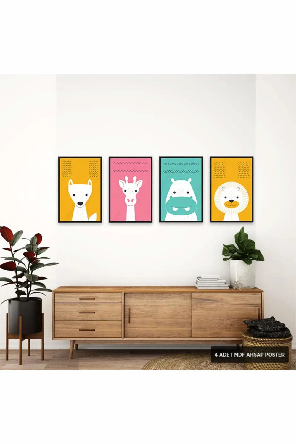 PS1013 - Çocuk Odası Modern Mdf Ahşap Poster Set (4 Adet - 20x30c