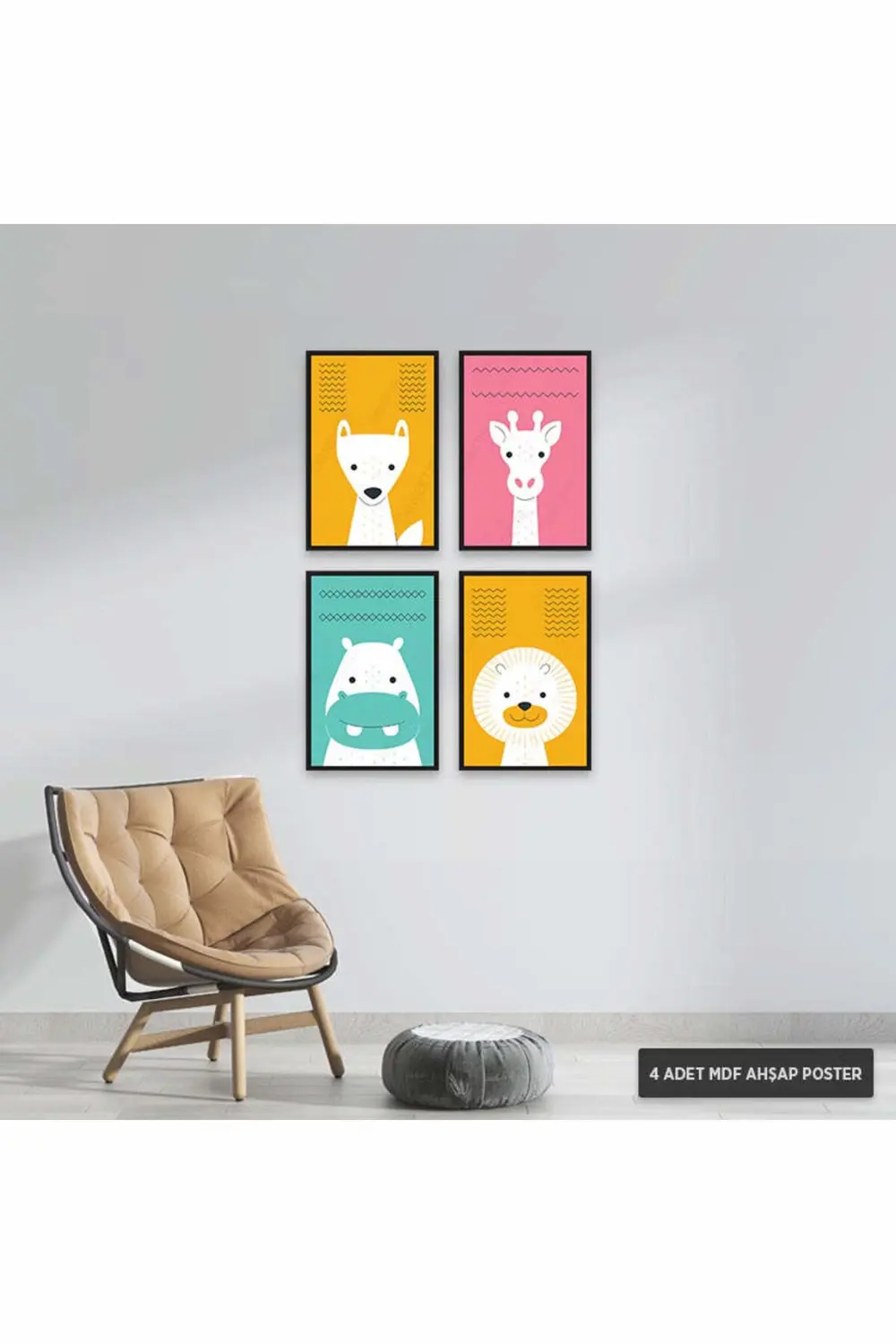 PS1013 - Çocuk Odası Modern Mdf Ahşap Poster Set (4 Adet - 20x30c