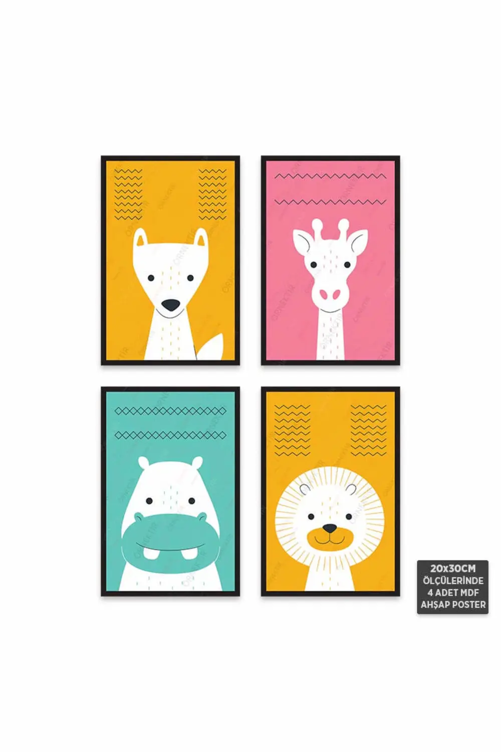 PS1013 - Çocuk Odası Modern Mdf Ahşap Poster Set (4 Adet - 20x30c