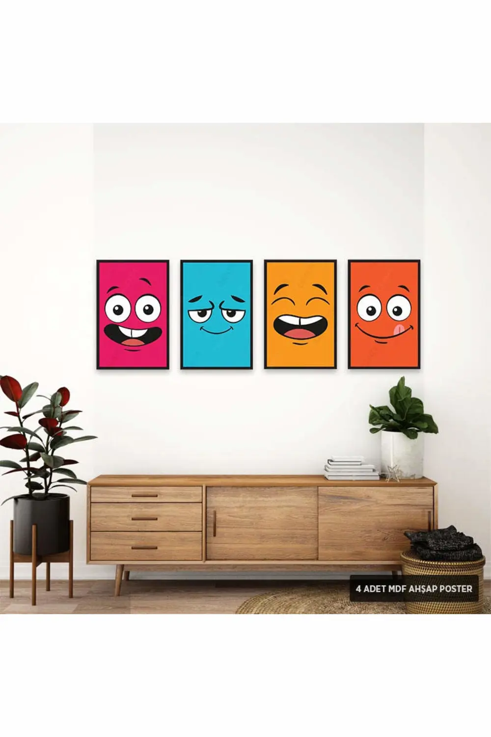 PS1015 - Emoji Modern Mdf Ahşap Poster Set (4 Adet - 20x30cm)