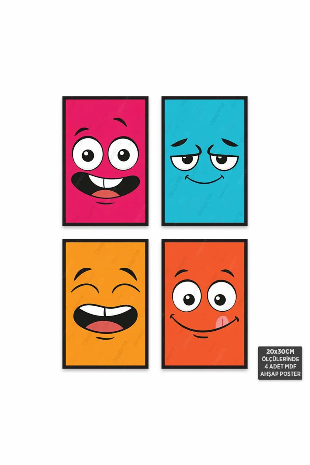 PS1015 - Emoji Modern Mdf Ahşap Poster Set (4 Adet - 20x30cm)