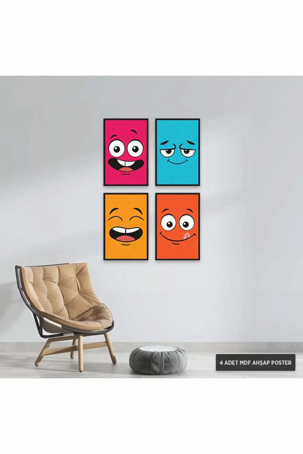 PS1015 - Emoji Modern Mdf Ahşap Poster Set (4 Adet - 20x30cm)