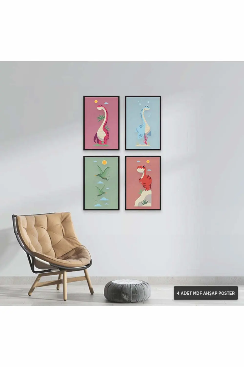PS1035 - Sevimli Hayvanlar Modern Mdf Ahşap Poster Set (4 Adet - 