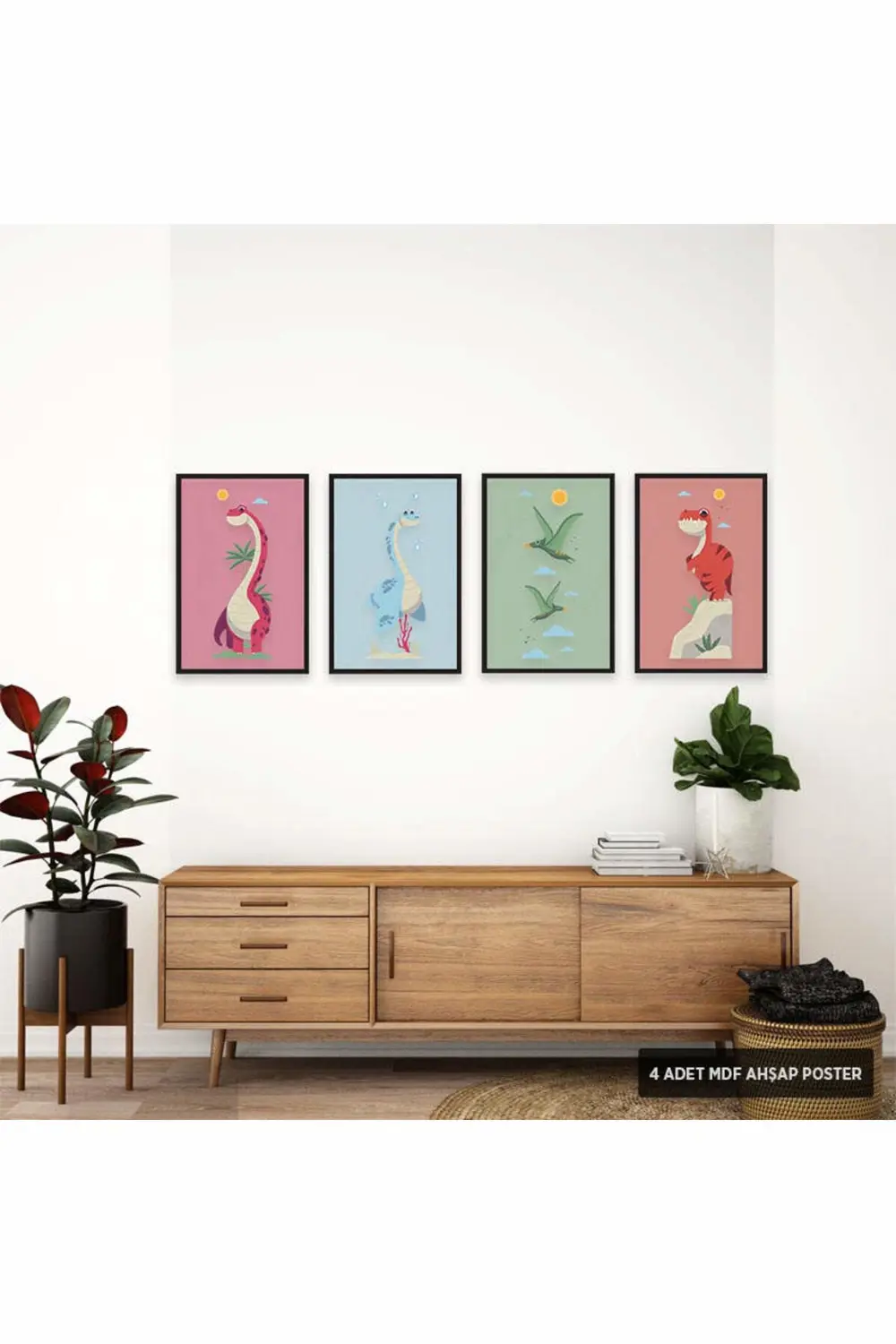 PS1035 - Sevimli Hayvanlar Modern Mdf Ahşap Poster Set (4 Adet - 