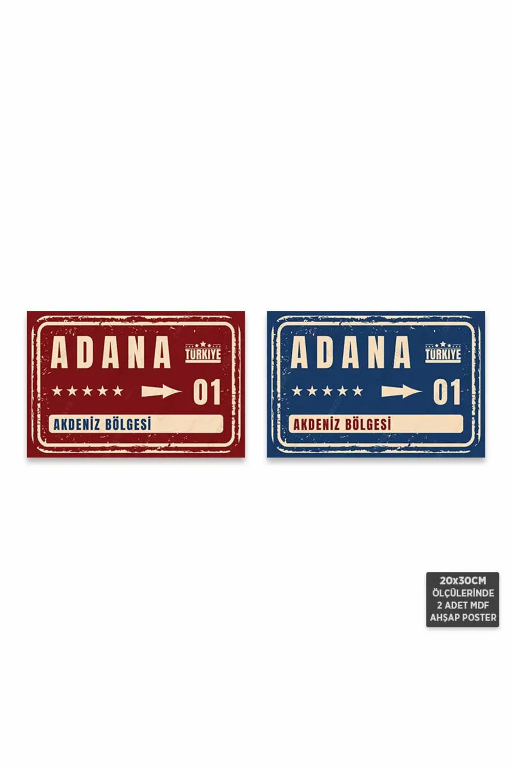 PS1038 - Adana Şehir Tabelası Retro Mdf Ahşap Poster Set (2 Adet 