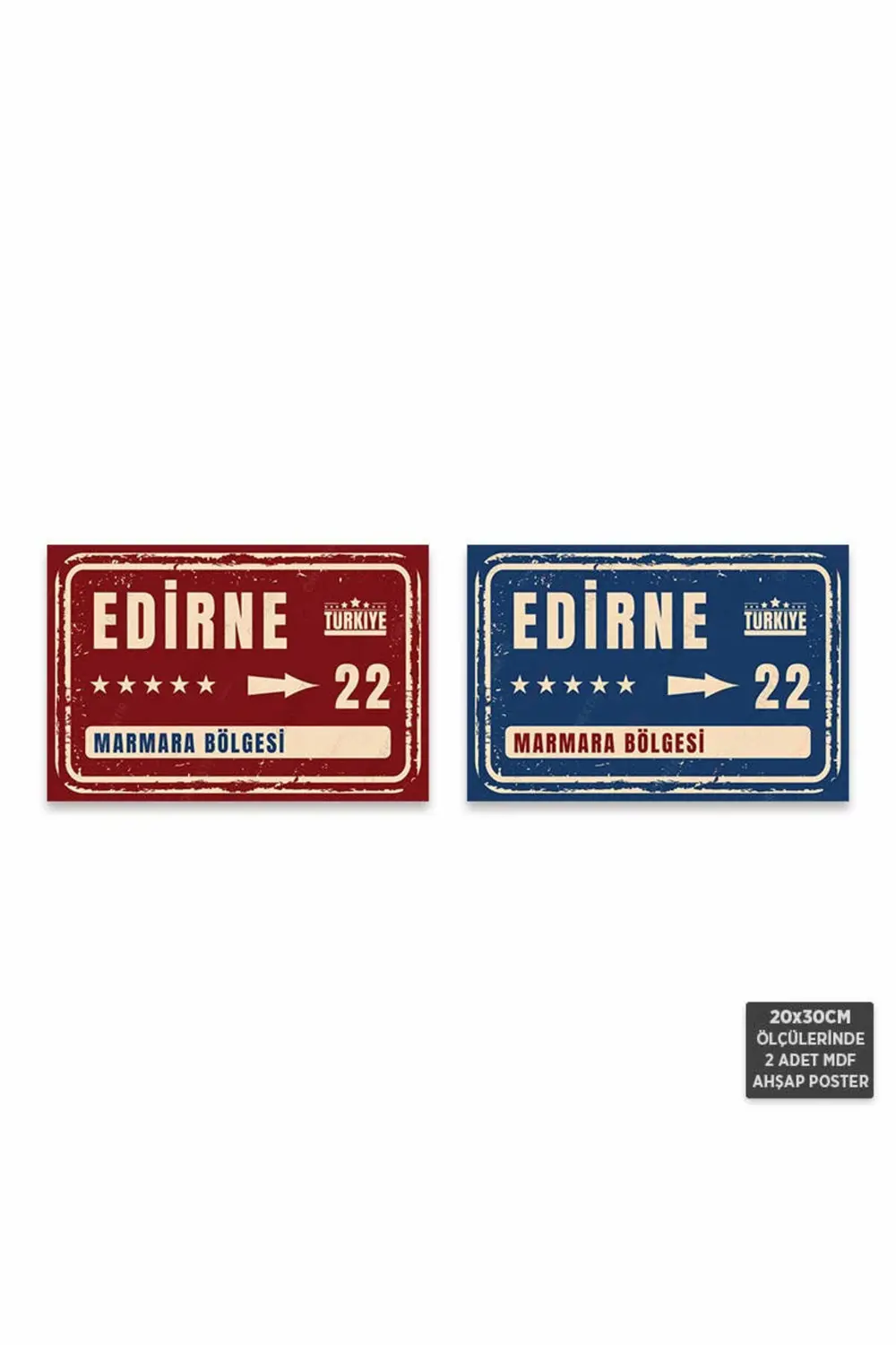 PS1060 - Edirne Şehir Tabelası Retro Mdf Ahşap Poster Set (2 Adet